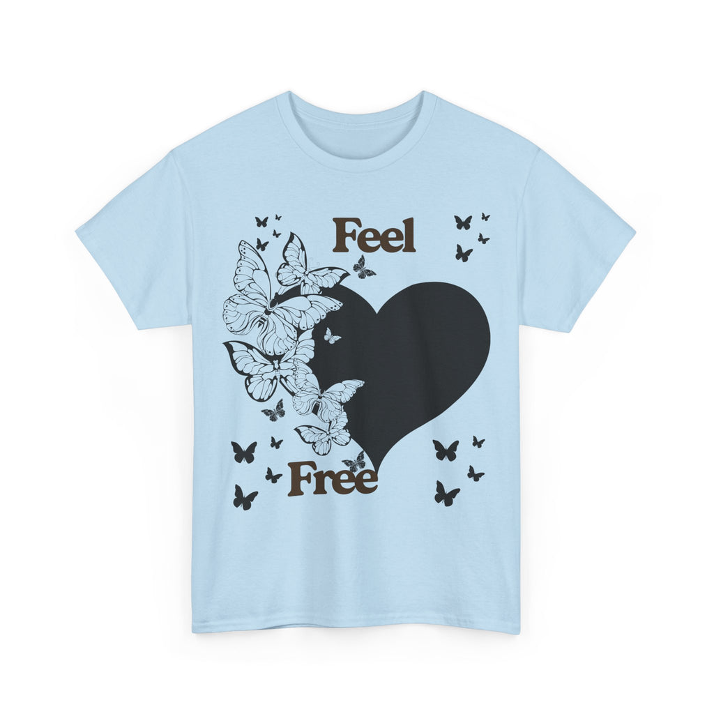 Butterfly Heart Unisex Heavy Cotton Tee, Feel Free Shirt, Nature Lover Gift, Casual Wear, Spring Fashion, Butterfly Design Tee