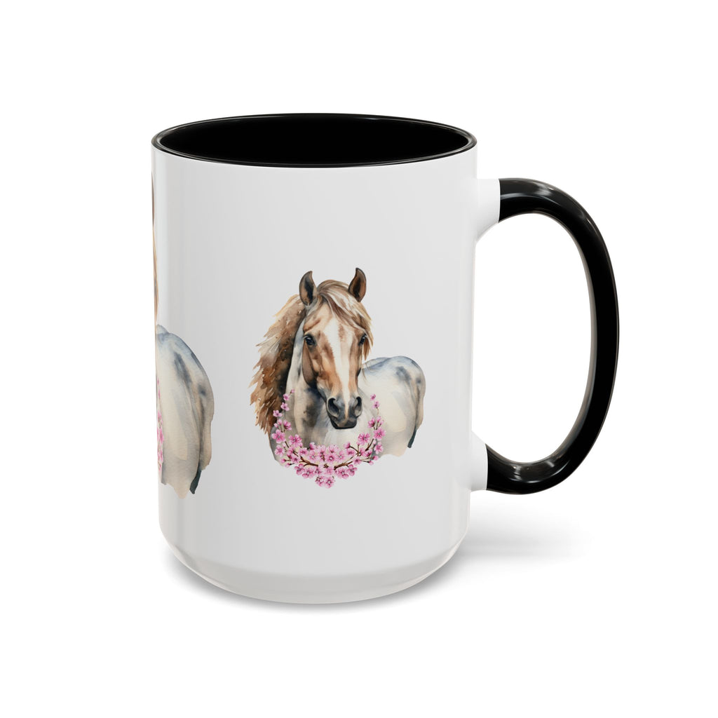 Horse Portrait Accent Coffee Mug — Floral Necklace Rustic Equestrian Gift (11/15oz)