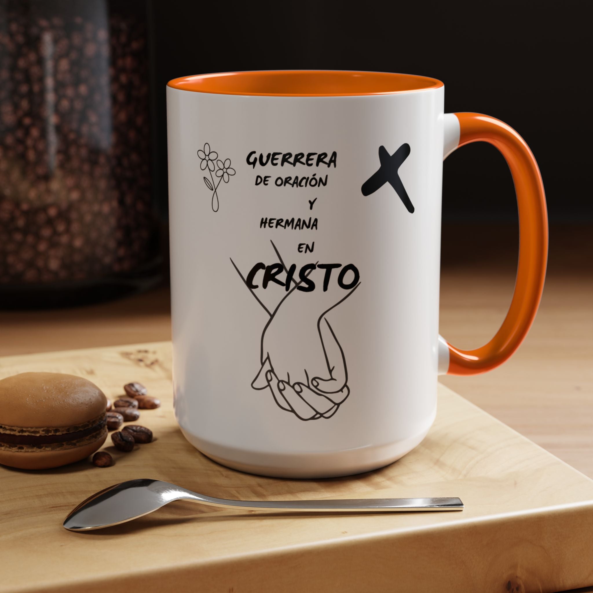 Christian Prayer Warrior Mug — "Guerrera de Oración y Hermana en Cristo" Accent Coffee Cup (11/15oz)