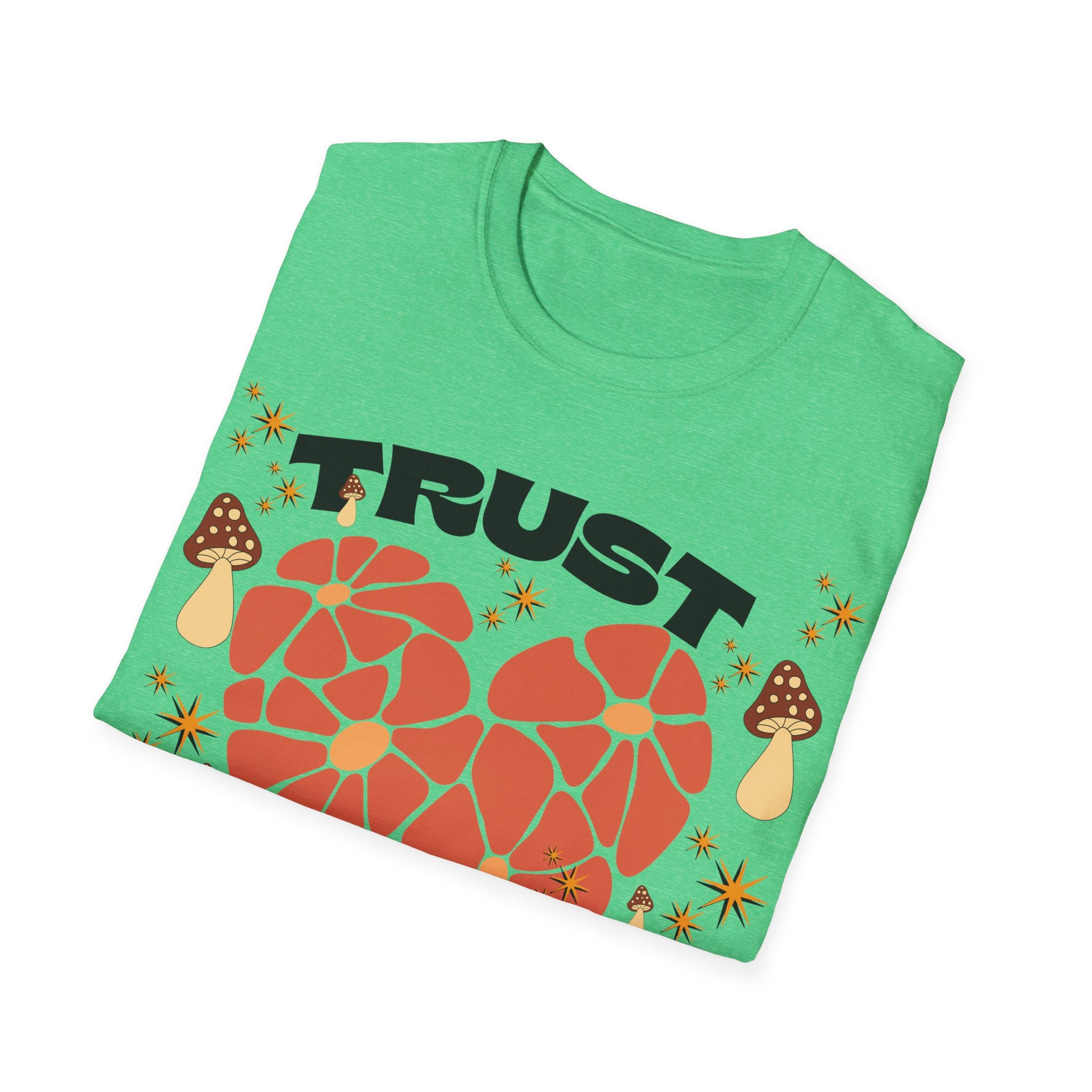 Trust The Process Heart T-Shirt — Positive Motivation Tee with Mushroom & Mosaic Heart Design