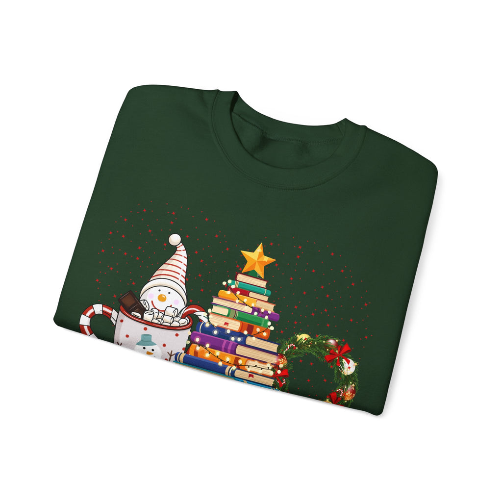 Merry Christmas Book Tree & Cat Crewneck Sweatshirt