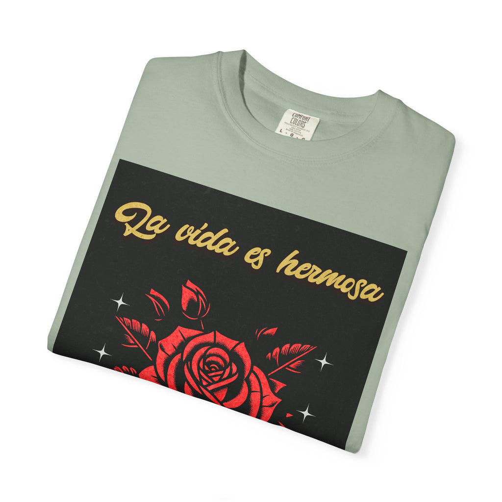 Vibrant Graphic Tee - 'La Vida es Hermosa' Rose Design, Unisex Cotton T-shirt, Gift for Friends, Positive Vibes, Casual Wear, Summer Style
