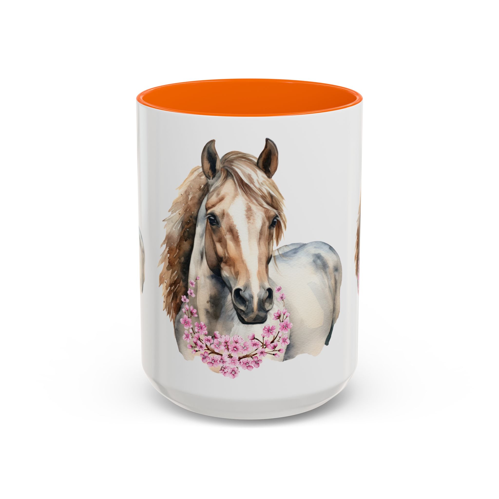 Horse Portrait Accent Coffee Mug — Floral Necklace Rustic Equestrian Gift (11/15oz)