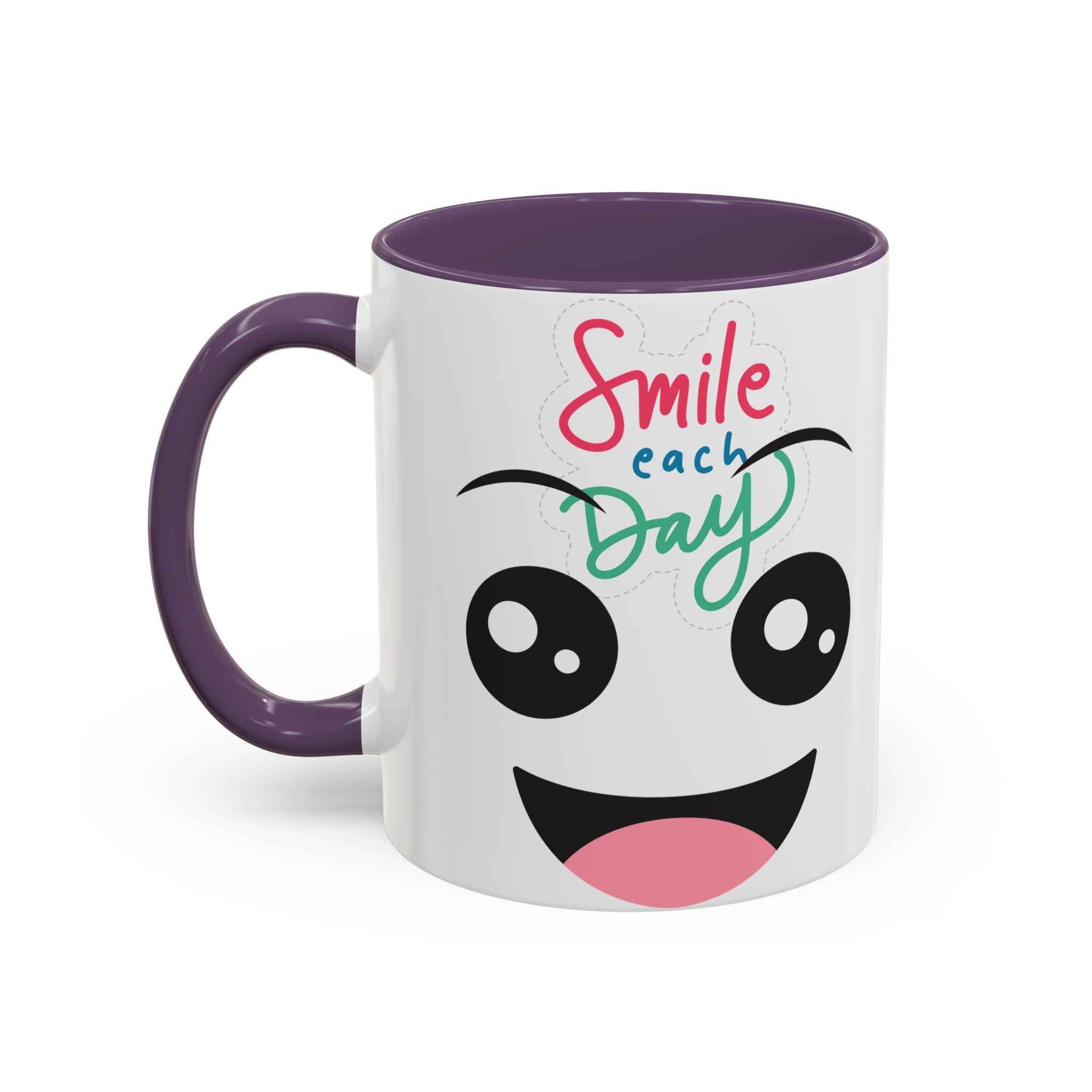 Smile Each Day Coffee Mug — Cute Cartoon Face Accent Mug (11/15oz)