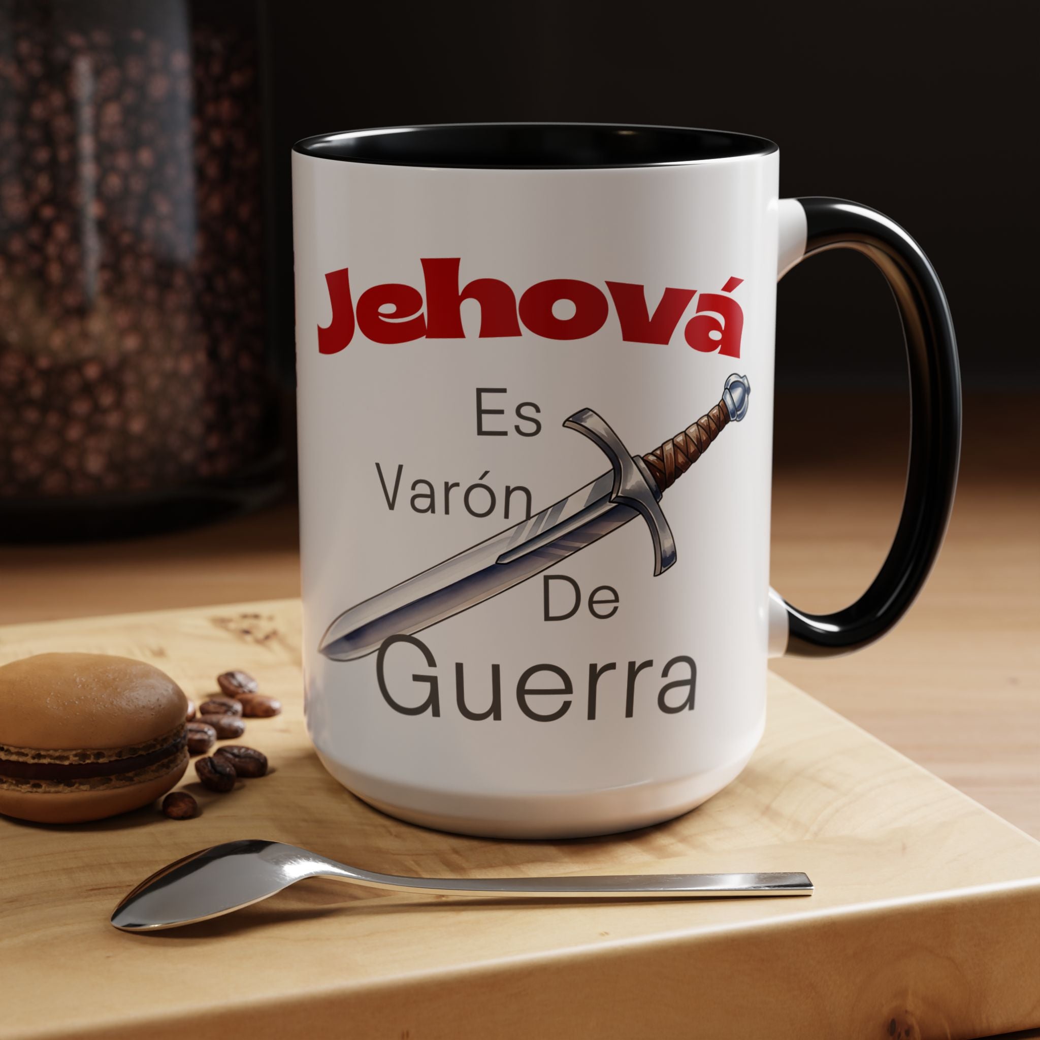 Jehovah Es Varón de Guerra Coffee Mug — Spanish Faith Sword Accent Mug (11/15oz)