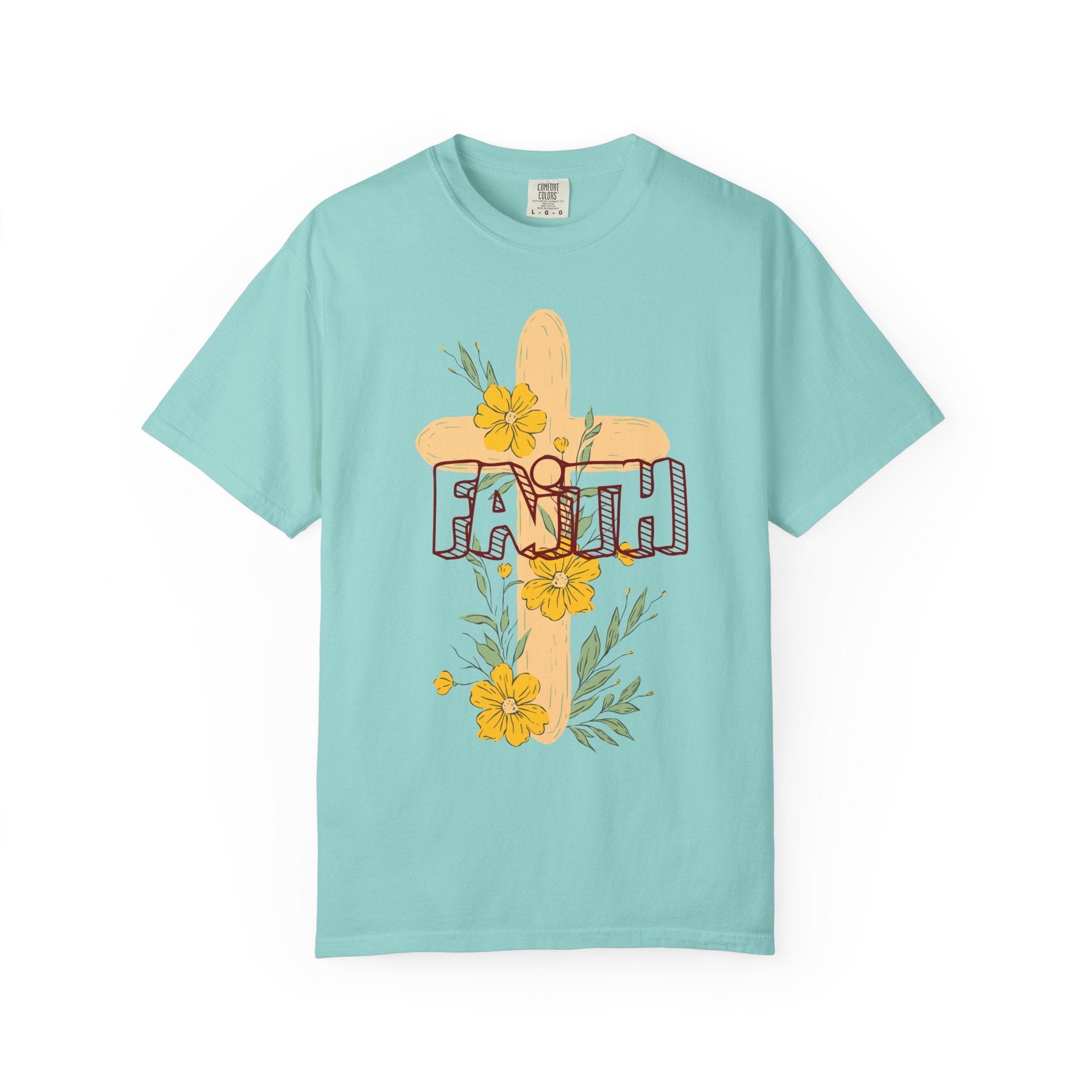 Faith Cross Floral T-Shirt — Christian Inspirational Tee with Yellow Flowers