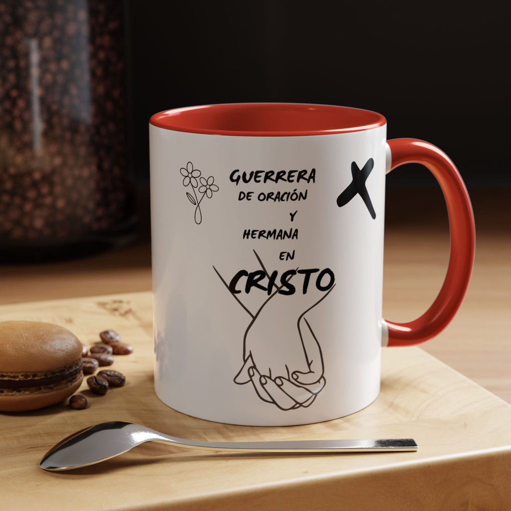 Christian Prayer Warrior Mug — "Guerrera de Oración y Hermana en Cristo" Accent Coffee Cup (11/15oz)