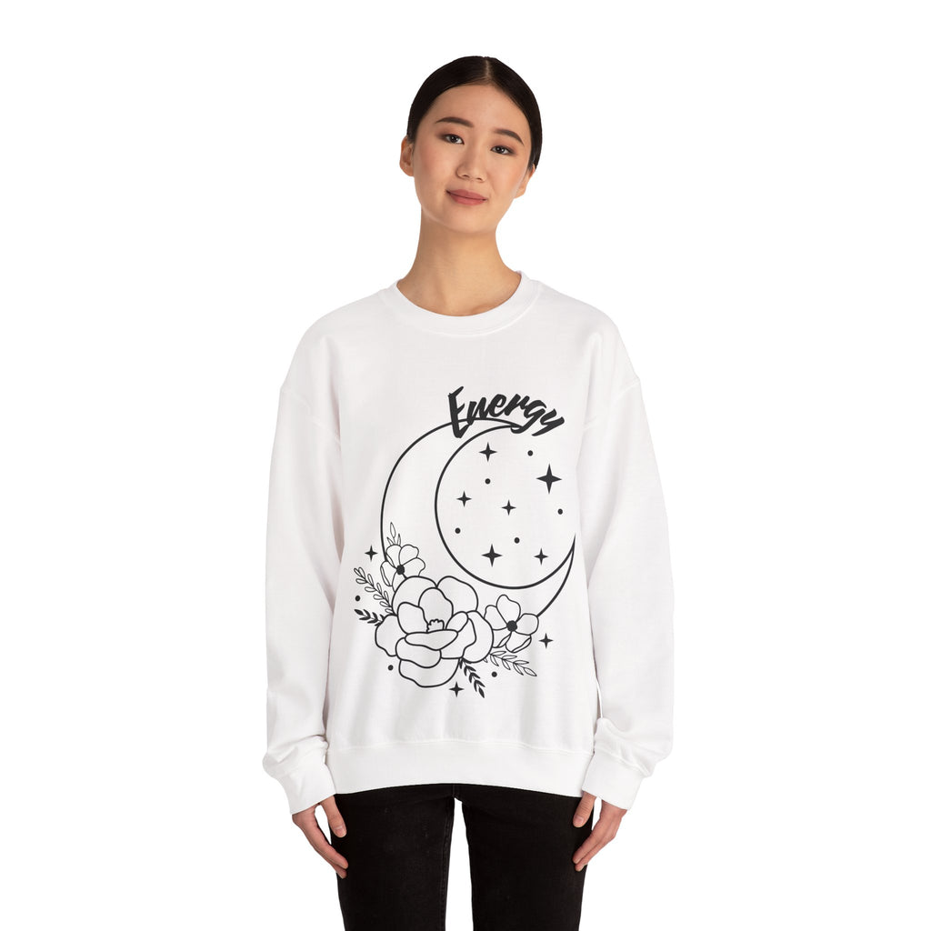 Celestial Energy Sweatshirt, Moon and Flowers Crewneck, Cozy Unisex Top, Astrology Gift, Spiritual Apparel, Birthday Gift, Everyday Wear