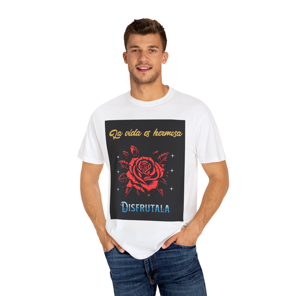 Vibrant Graphic Tee - 'La Vida es Hermosa' Rose Design, Unisex Cotton T-shirt, Gift for Friends, Positive Vibes, Casual Wear, Summer Style