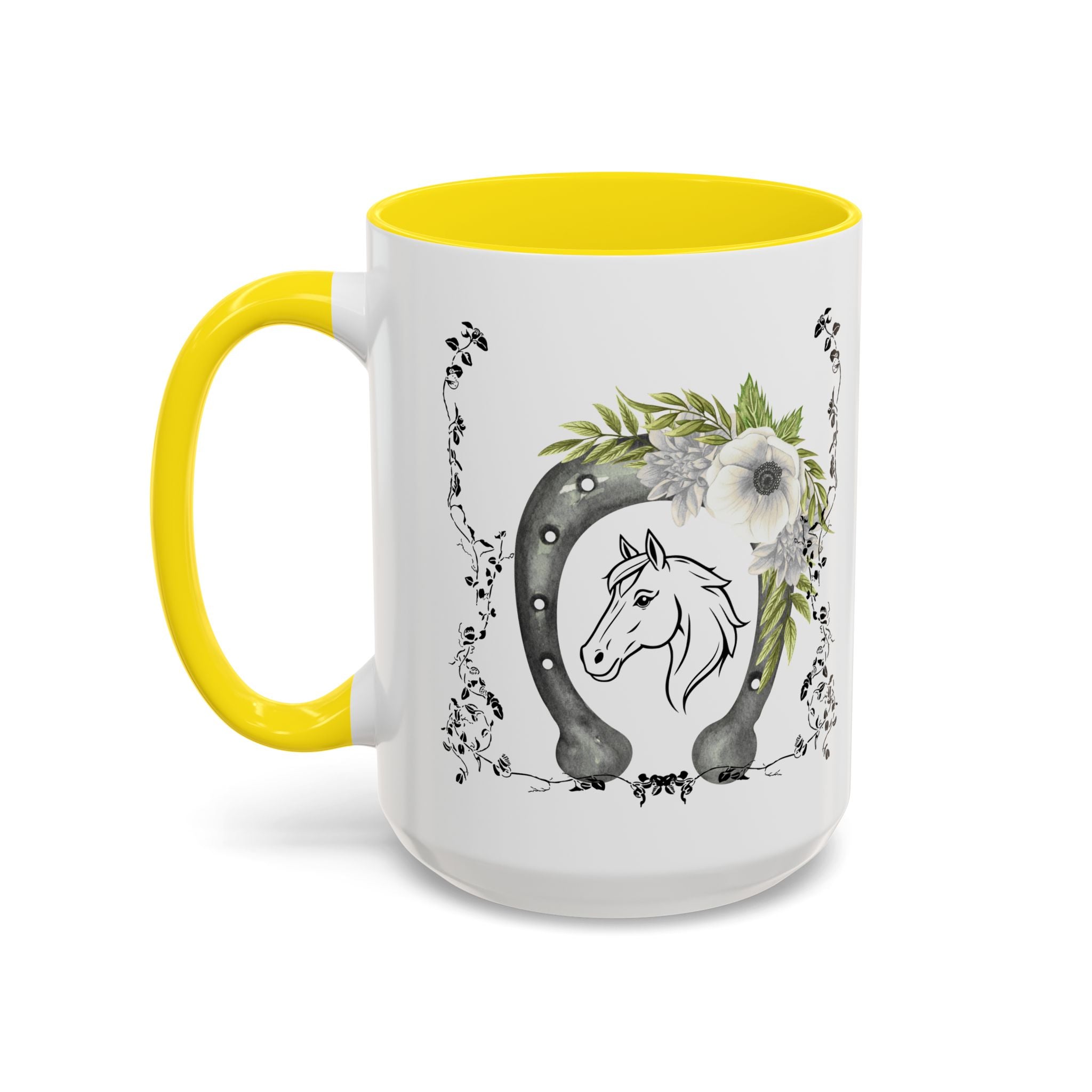 Personalized Floral Horseshoe Mug - Unique Gift for Horse Lovers, Cowgirl Theme, Farmhouse Decor, Wedding Favors, Custom Name Mug