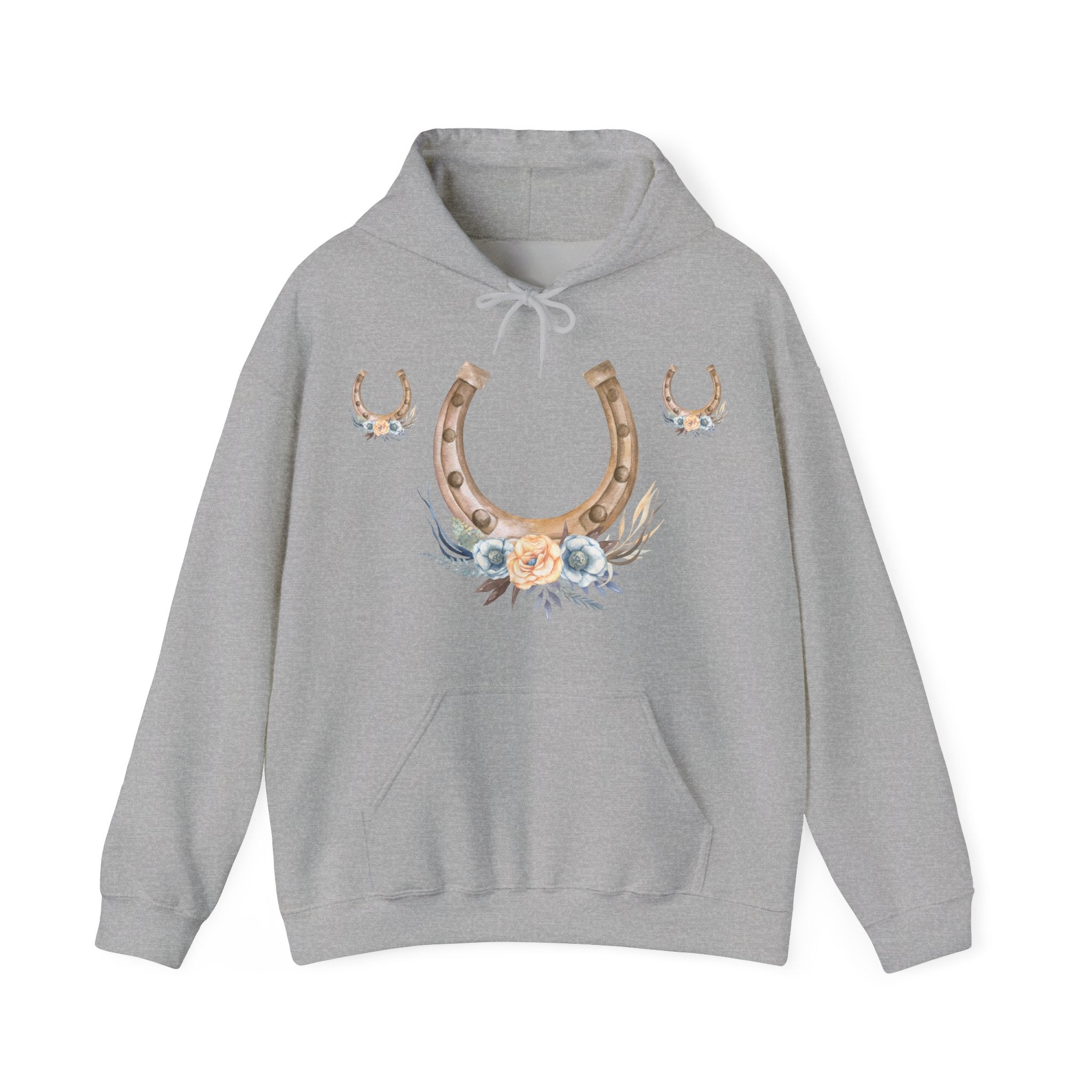 Equestrian Floral Horseshoe Hoodie, Cozy Unisex Sweatshirt, Gifts for Horse Lovers, Country Style Apparel, Birthday Gift, Festival Wear