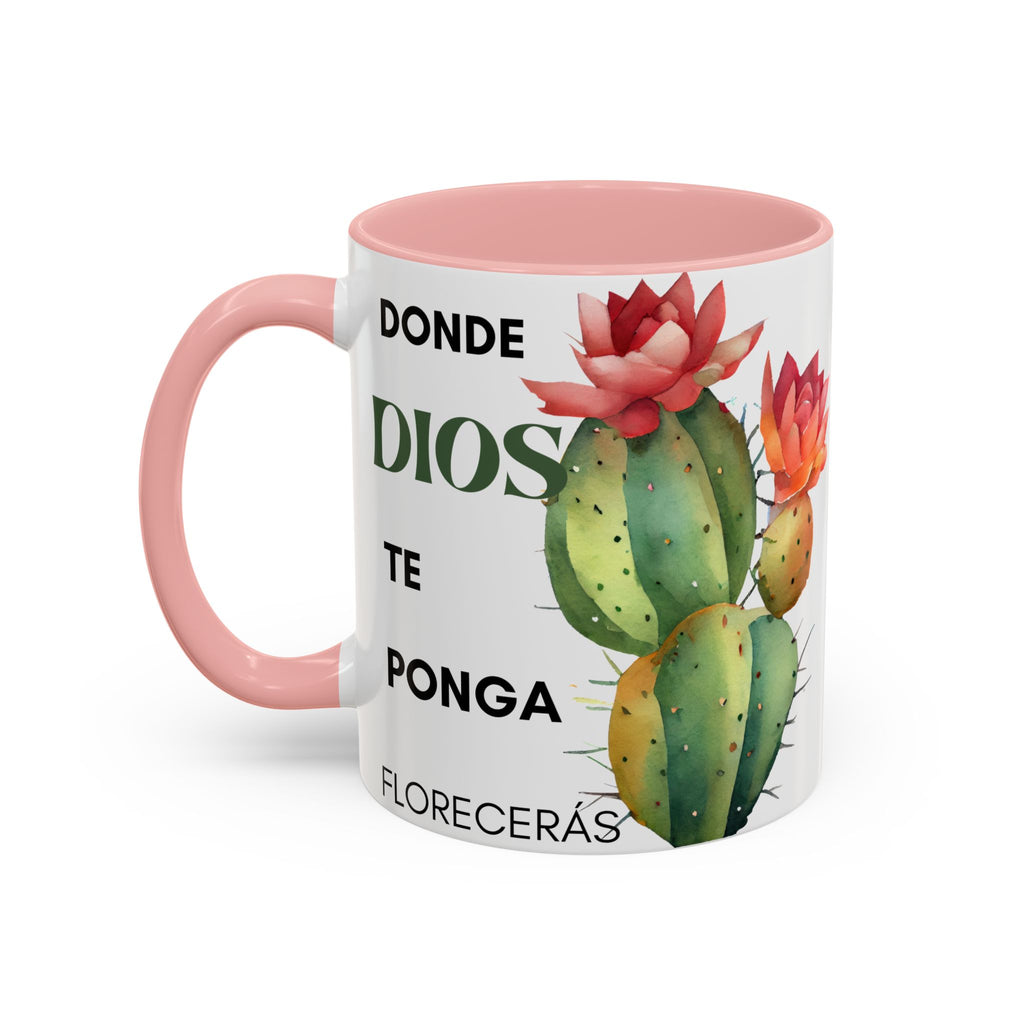Cactus Floral Accent Coffee Mug – ‘Donde Dios Te Ponga Florecerás’ Spanish Inspirational Mug