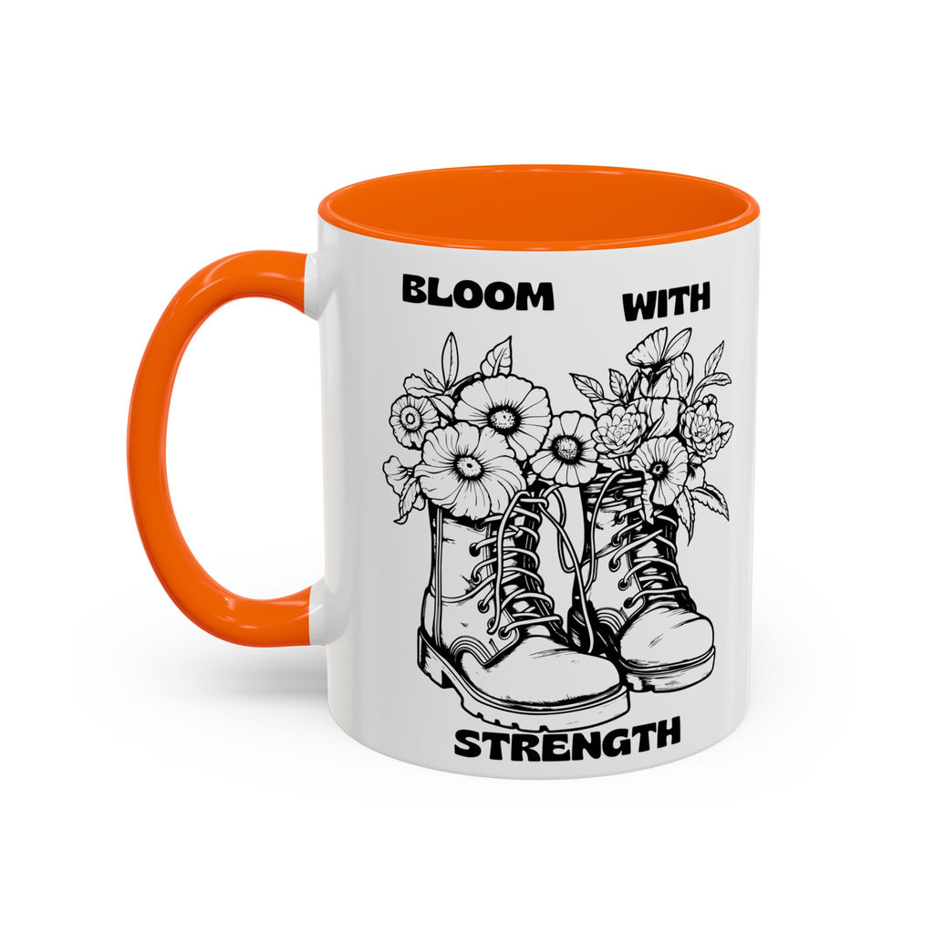 Bloom With Strength Coffee Mug — Floral Boots Inspirational Accent Mug (11/15oz)