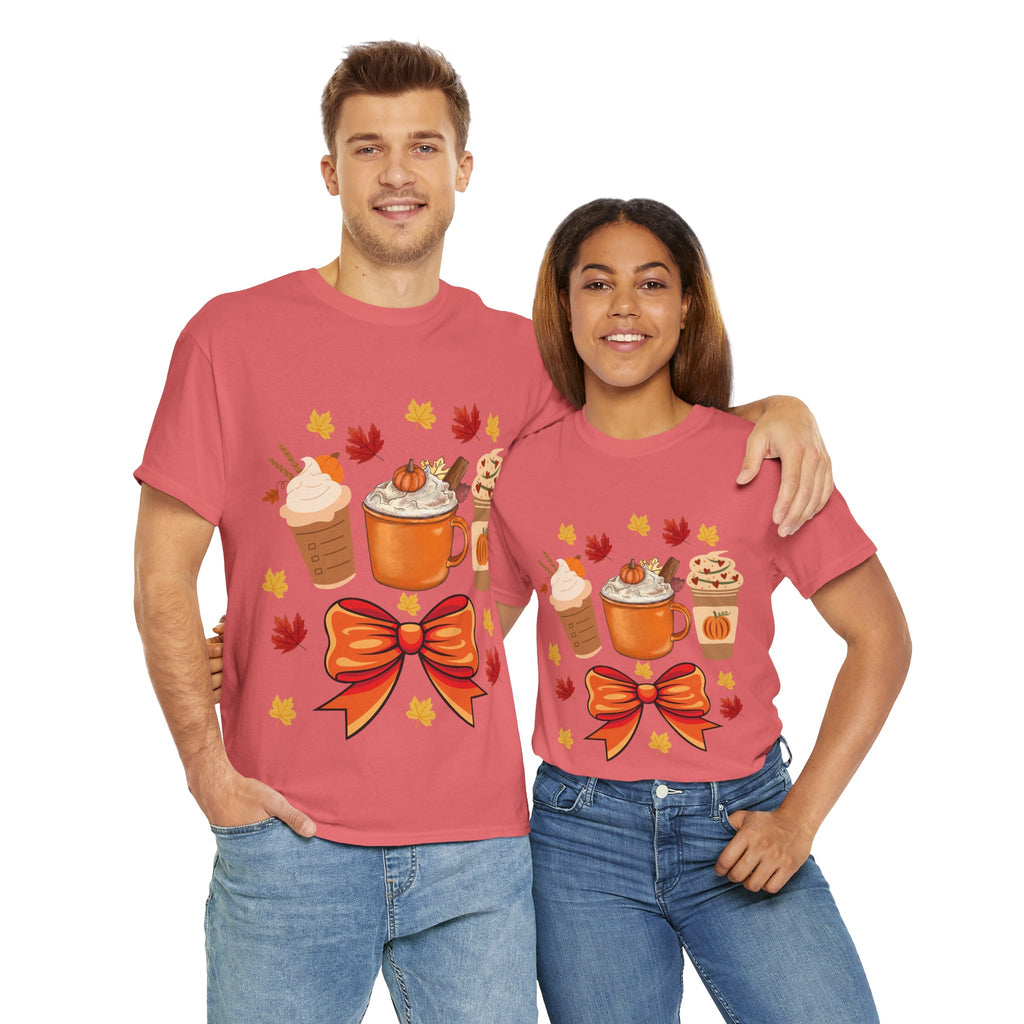 Fall-Themed Unisex Heavy Cotton Tee, Autumn Shirt, Pumpkin Spice Tee, Cozy Fall Apparel, Coffee Lover T-shirt