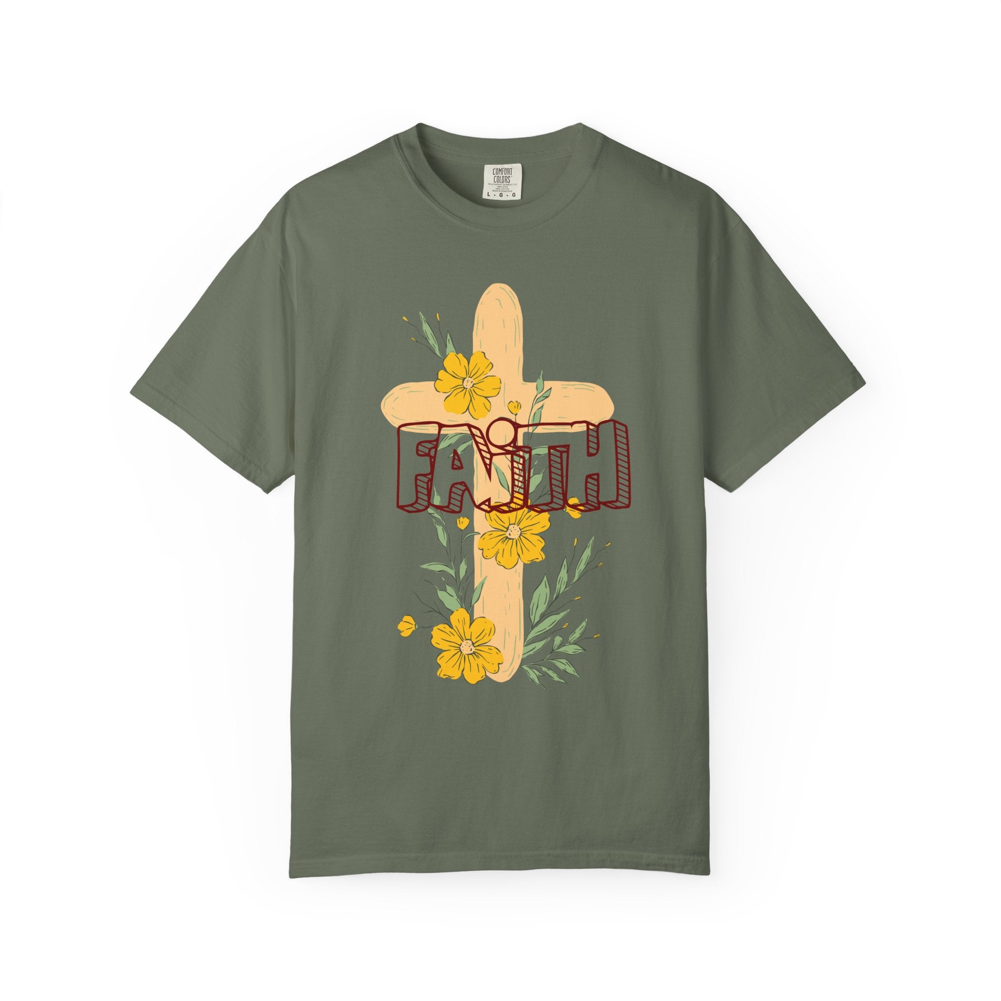 Faith Cross Floral T-Shirt — Christian Inspirational Tee with Yellow Flowers