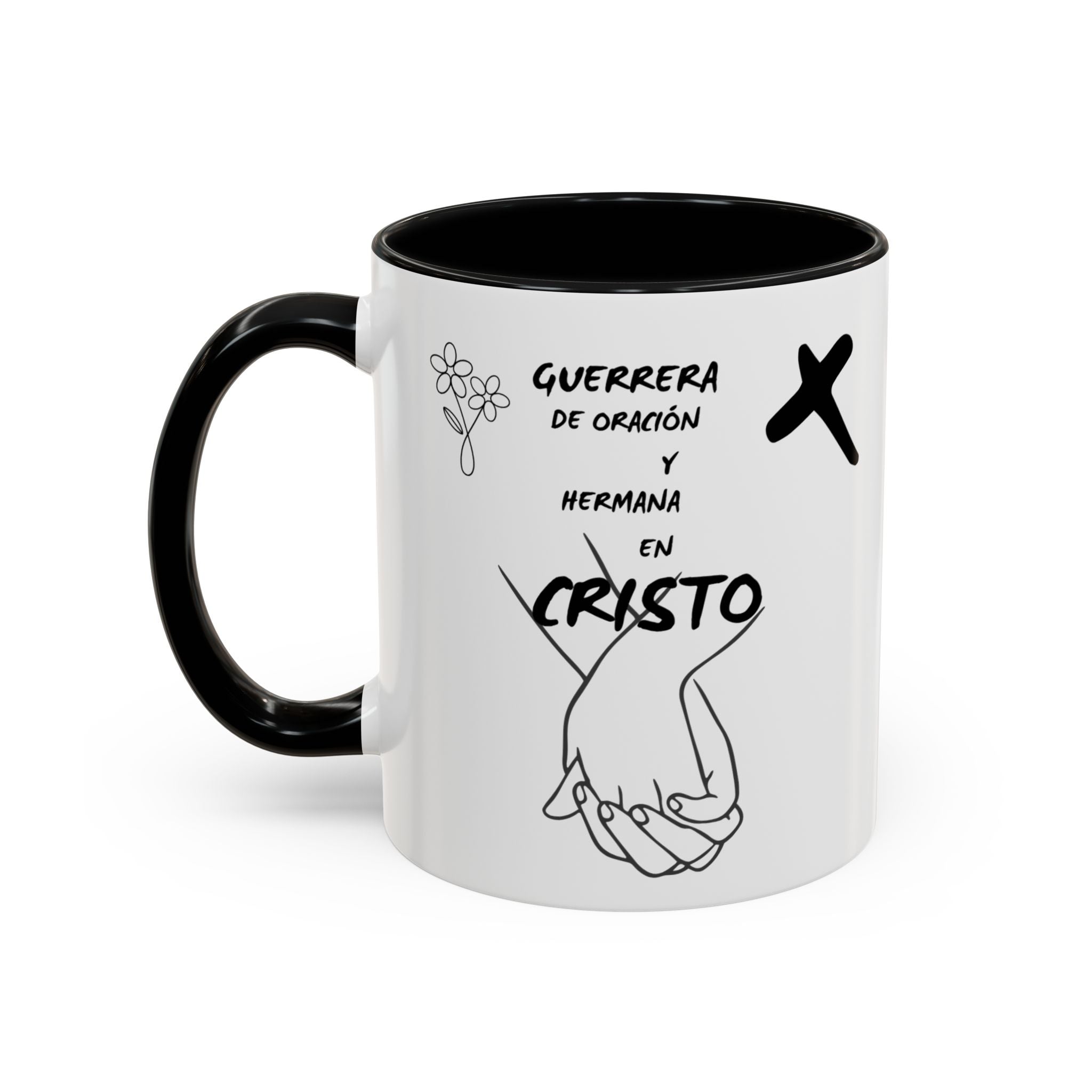 Christian Prayer Warrior Mug — "Guerrera de Oración y Hermana en Cristo" Accent Coffee Cup (11/15oz)