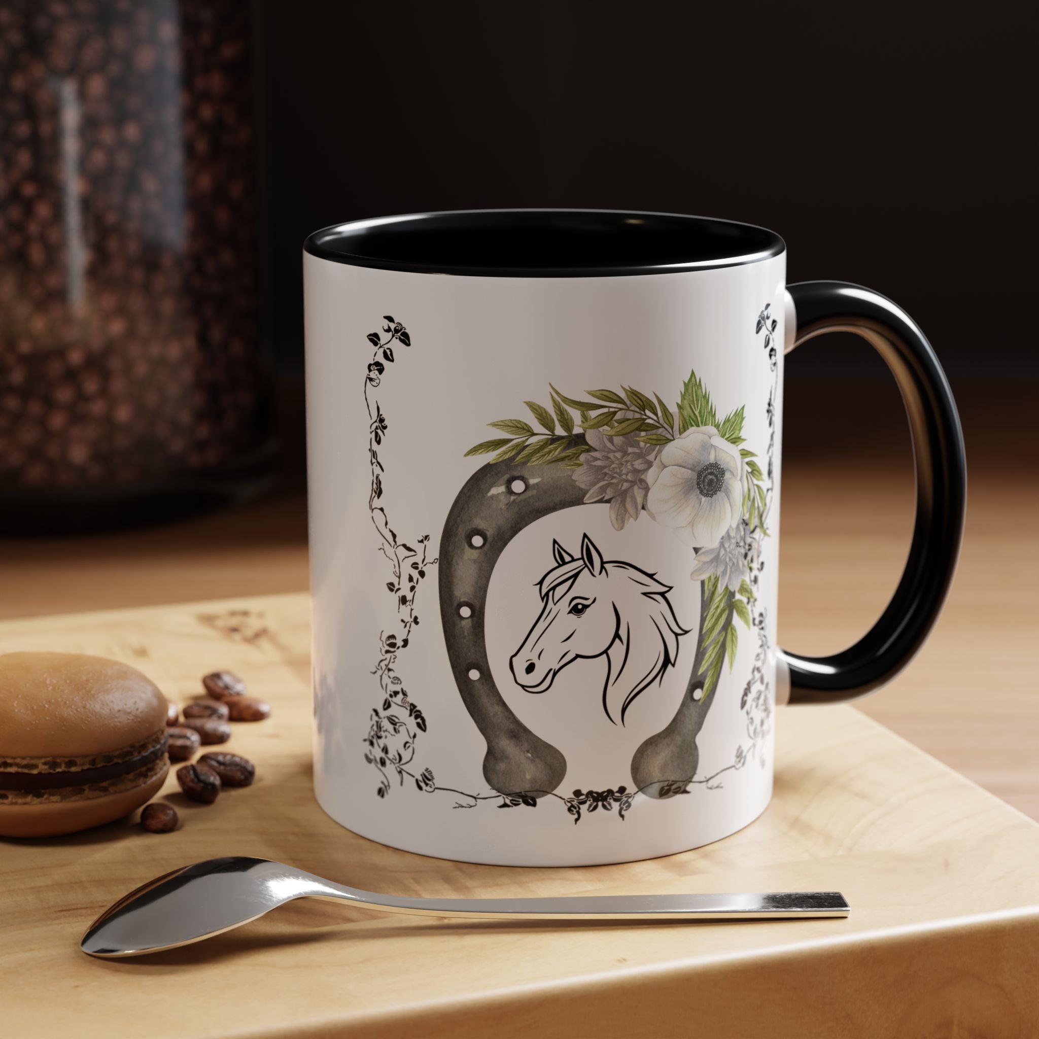 Personalized Floral Horseshoe Mug - Unique Gift for Horse Lovers, Cowgirl Theme, Farmhouse Decor, Wedding Favors, Custom Name Mug