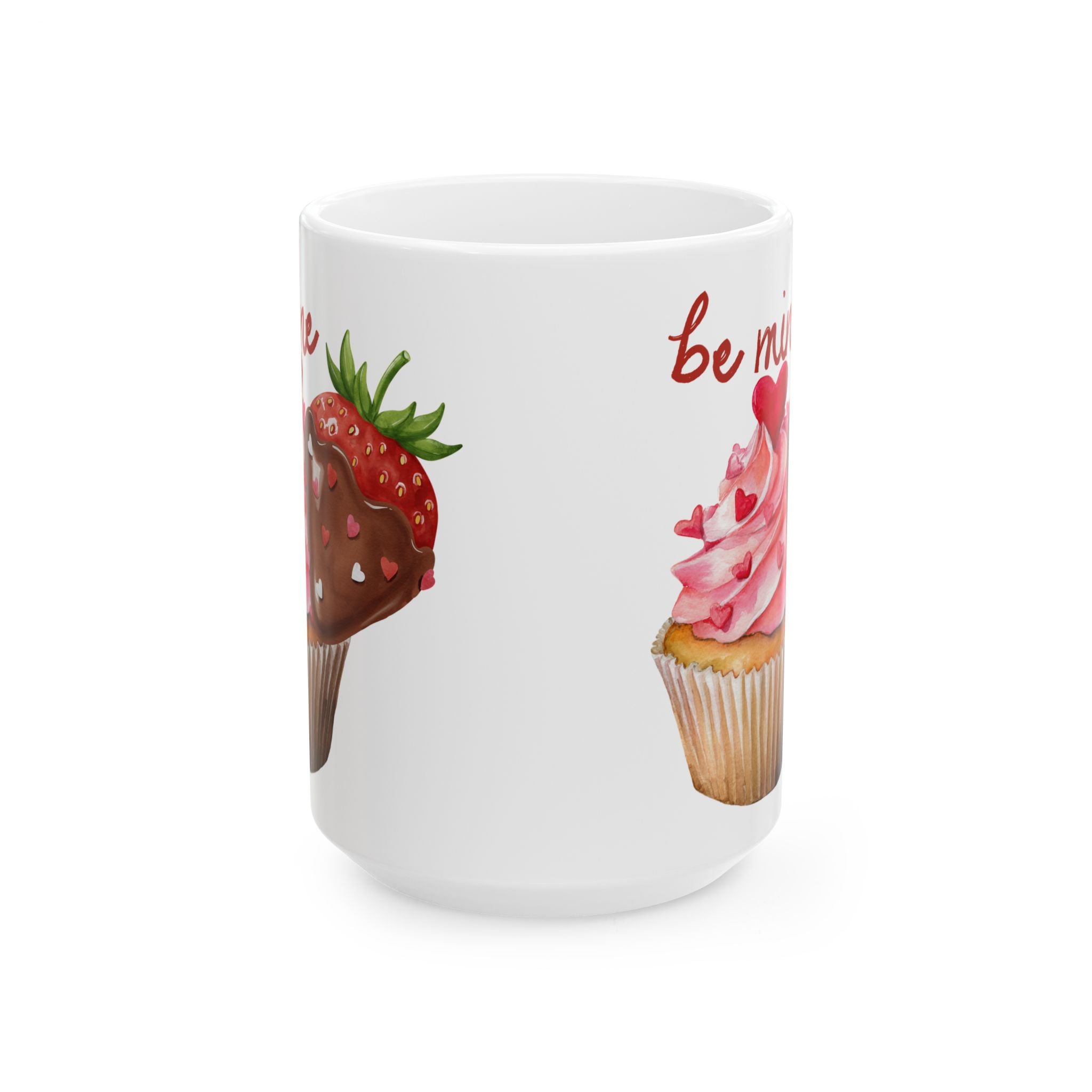 Valentine’s Dessert Mug – 'Be My Sweet' Chocolate-Covered Strawberry & Cupcake Ceramic Coffee Mug