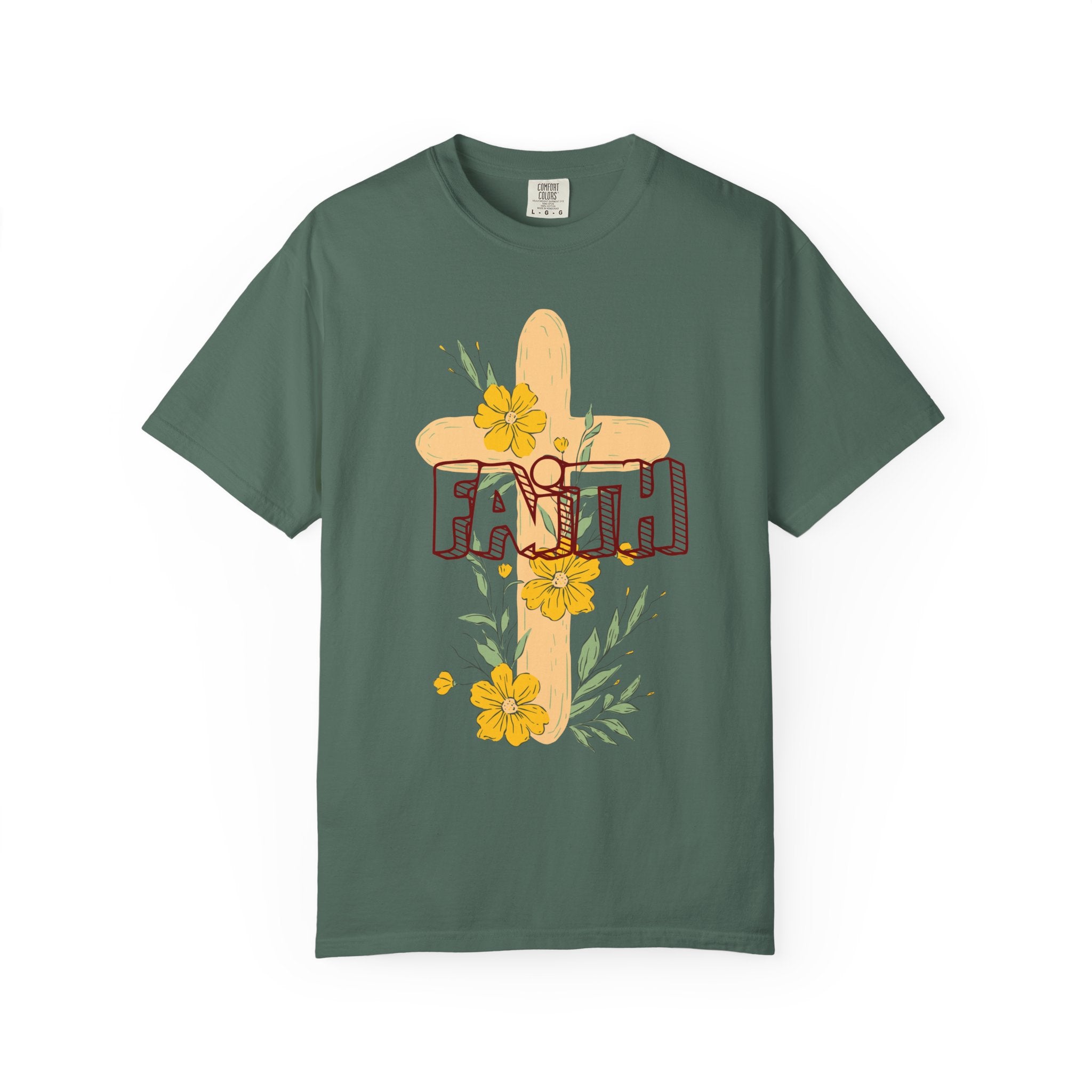 Faith Cross Floral T-Shirt — Christian Inspirational Tee with Yellow Flowers
