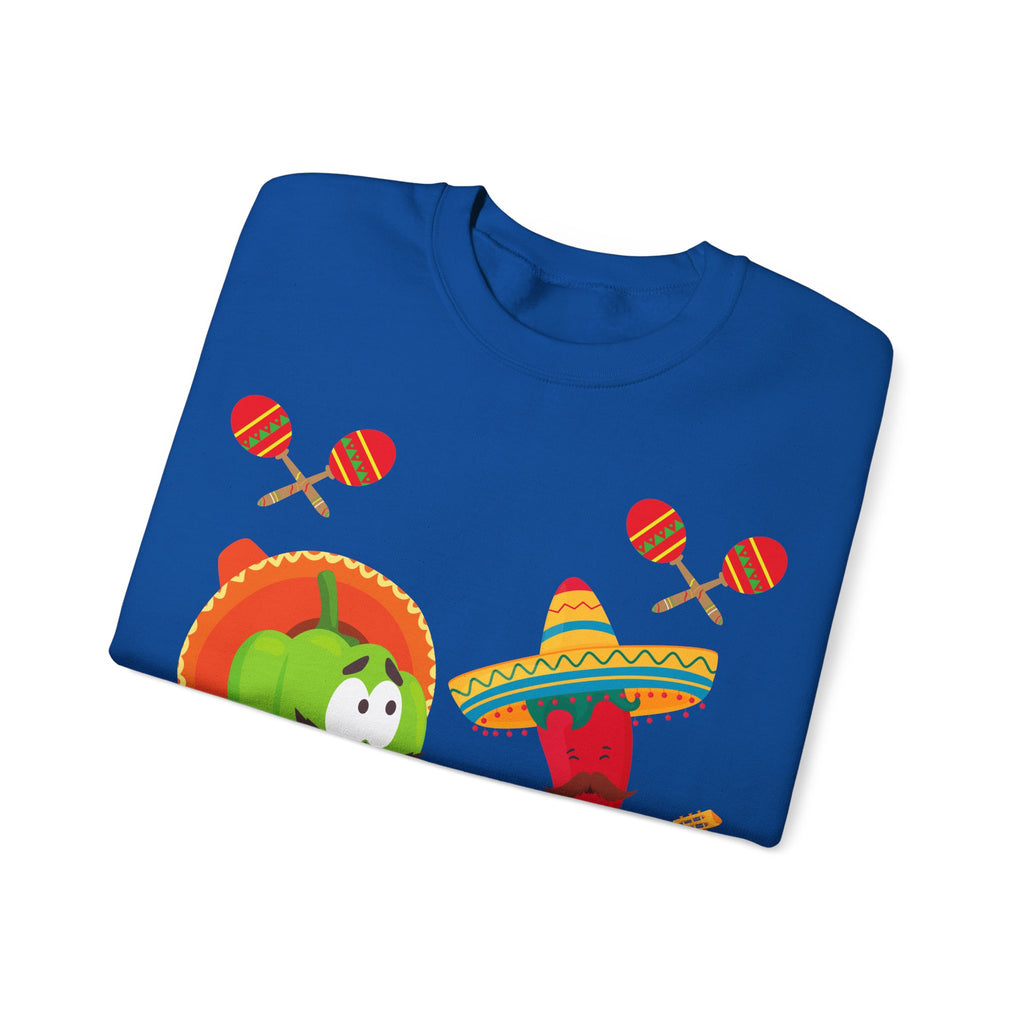 Fiesta Friends Sweatshirt — Cute Chili & Avocado with Sombreros, Maracas & Guitar