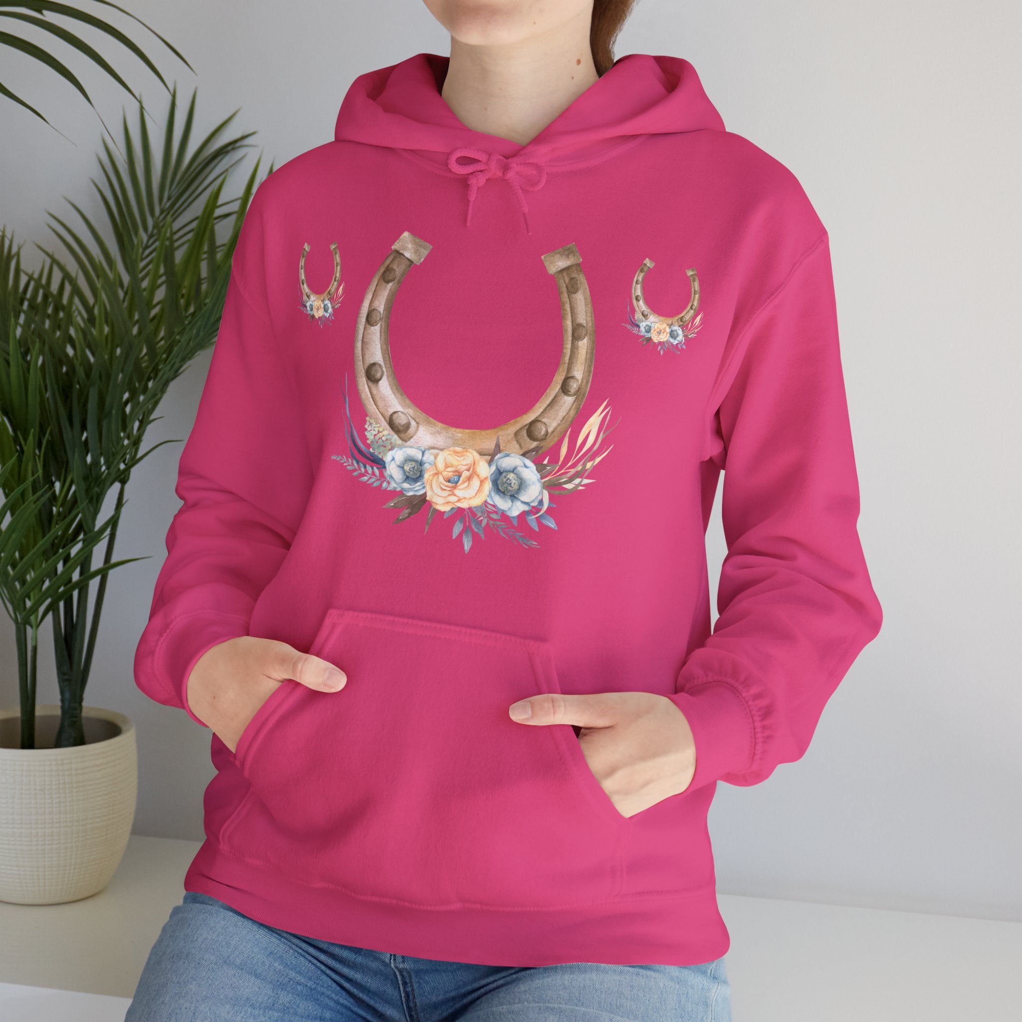 Equestrian Floral Horseshoe Hoodie, Cozy Unisex Sweatshirt, Gifts for Horse Lovers, Country Style Apparel, Birthday Gift, Festival Wear