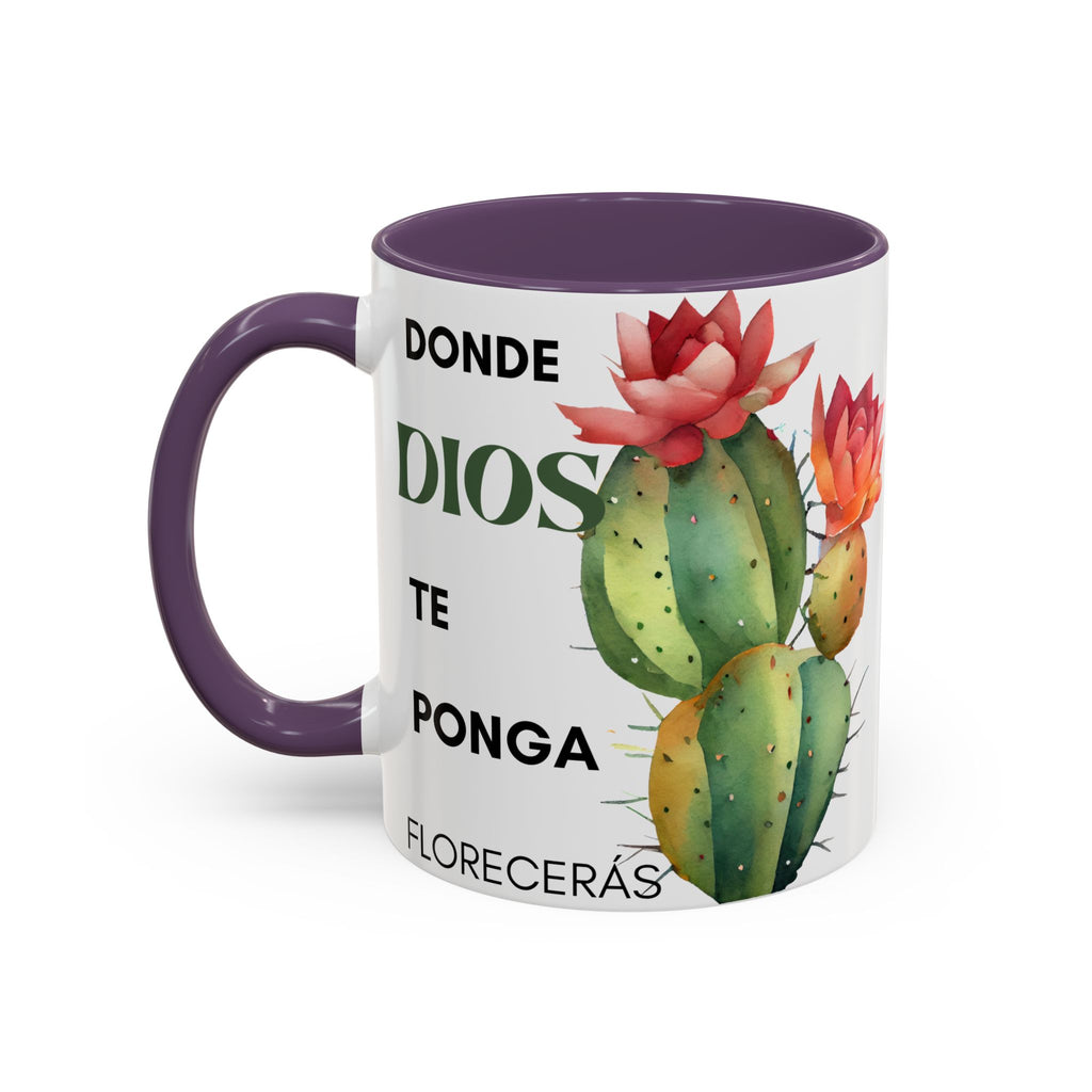 Cactus Floral Accent Coffee Mug – ‘Donde Dios Te Ponga Florecerás’ Spanish Inspirational Mug