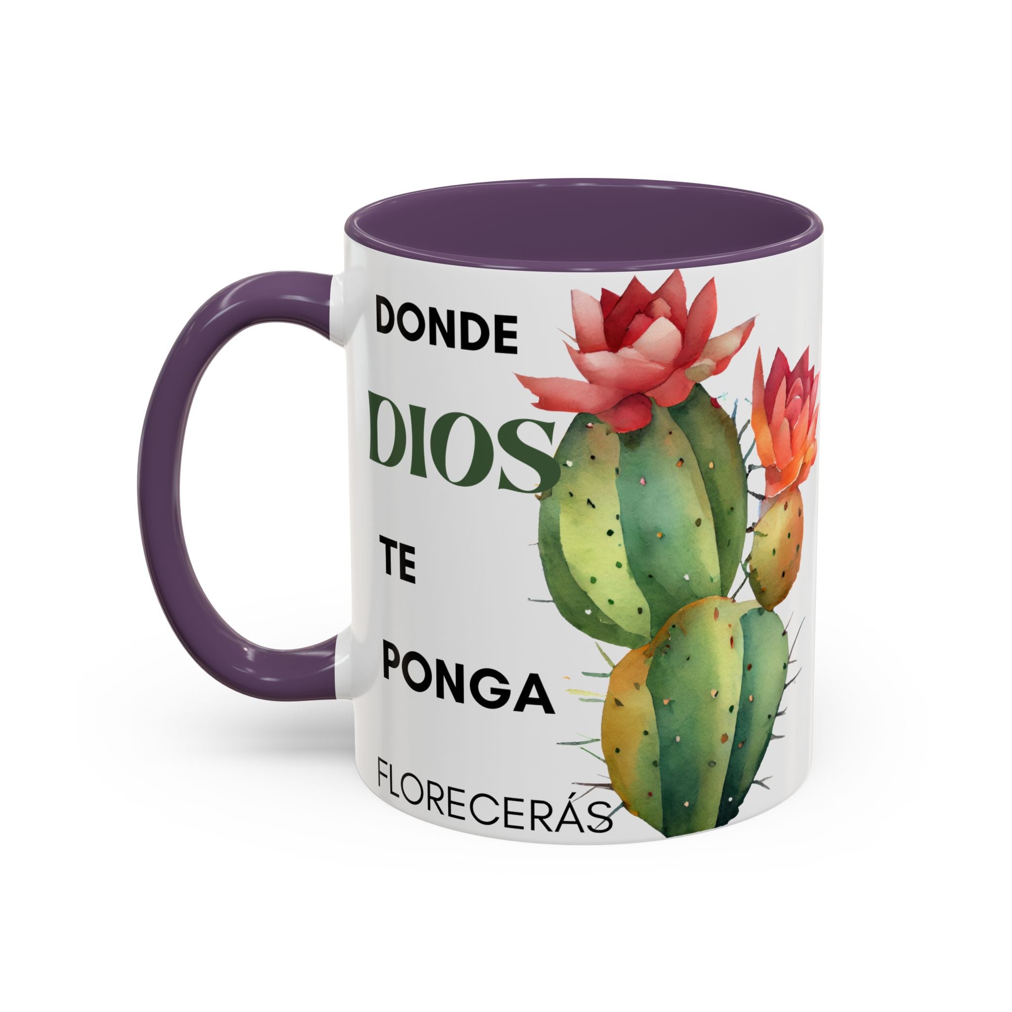 Cactus Floral Accent Coffee Mug – ‘Donde Dios Te Ponga Florecerás’ Spanish Inspirational Mug