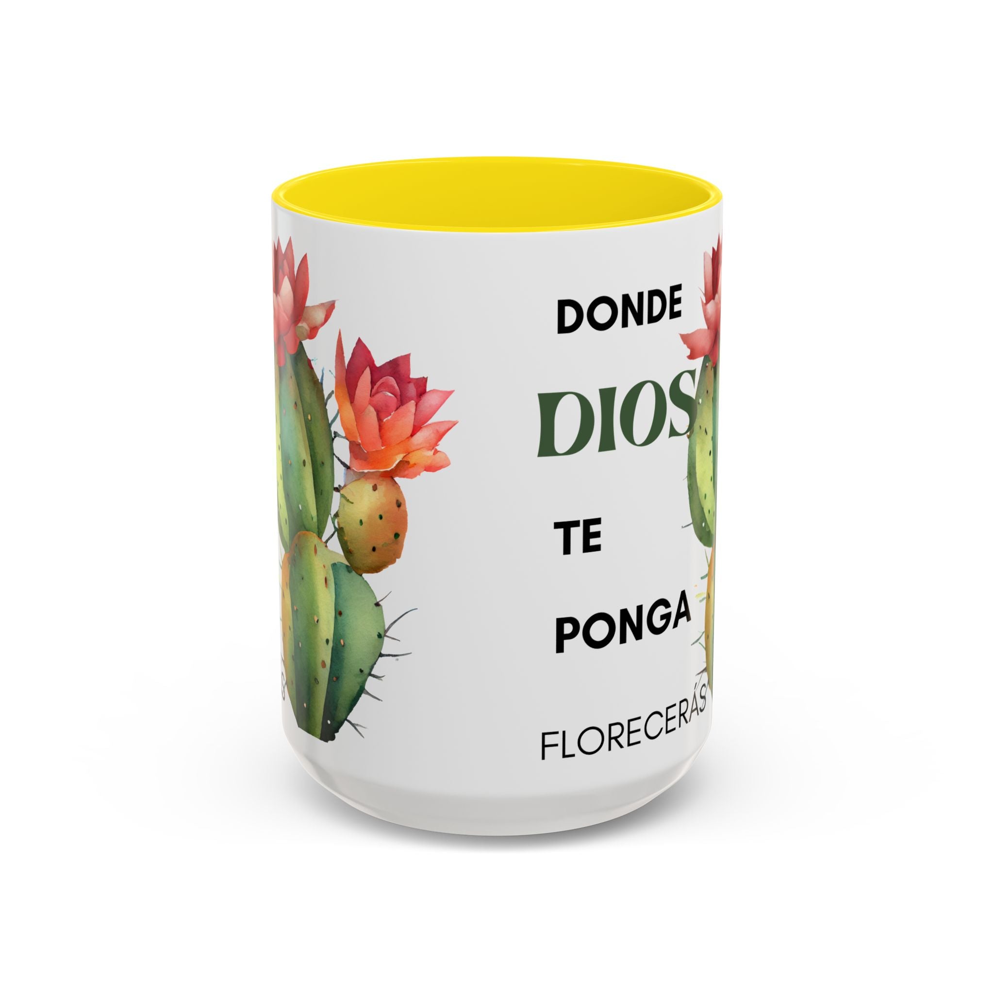 Cactus Floral Accent Coffee Mug – ‘Donde Dios Te Ponga Florecerás’ Spanish Inspirational Mug