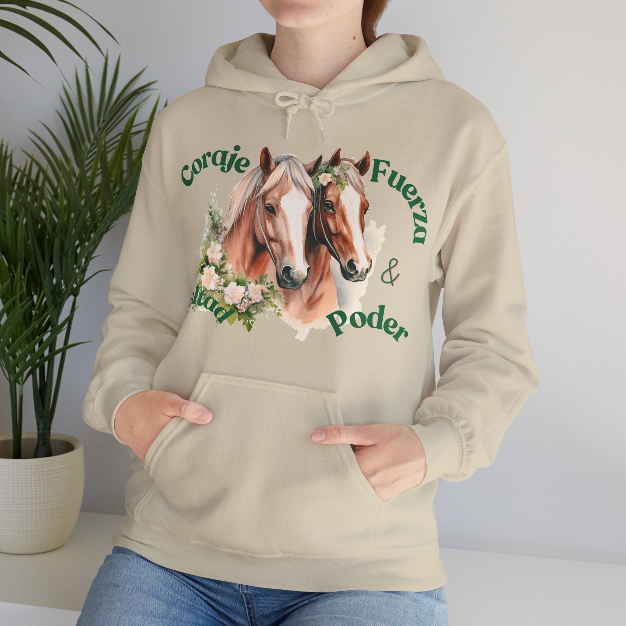 Equine Spirit Hooded Sweatshirt - Courage, Strength, Love, Gift for Horse Lovers, Cozy Wear, Equestrian Apparel, Motivational Sweatshirt