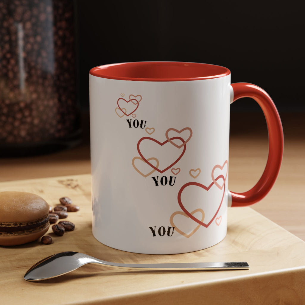 Love You Accent Coffee Mug, Valentine's Day Gift, Heart Mug, Cute Coffee Cup, Romantic Beverage Container