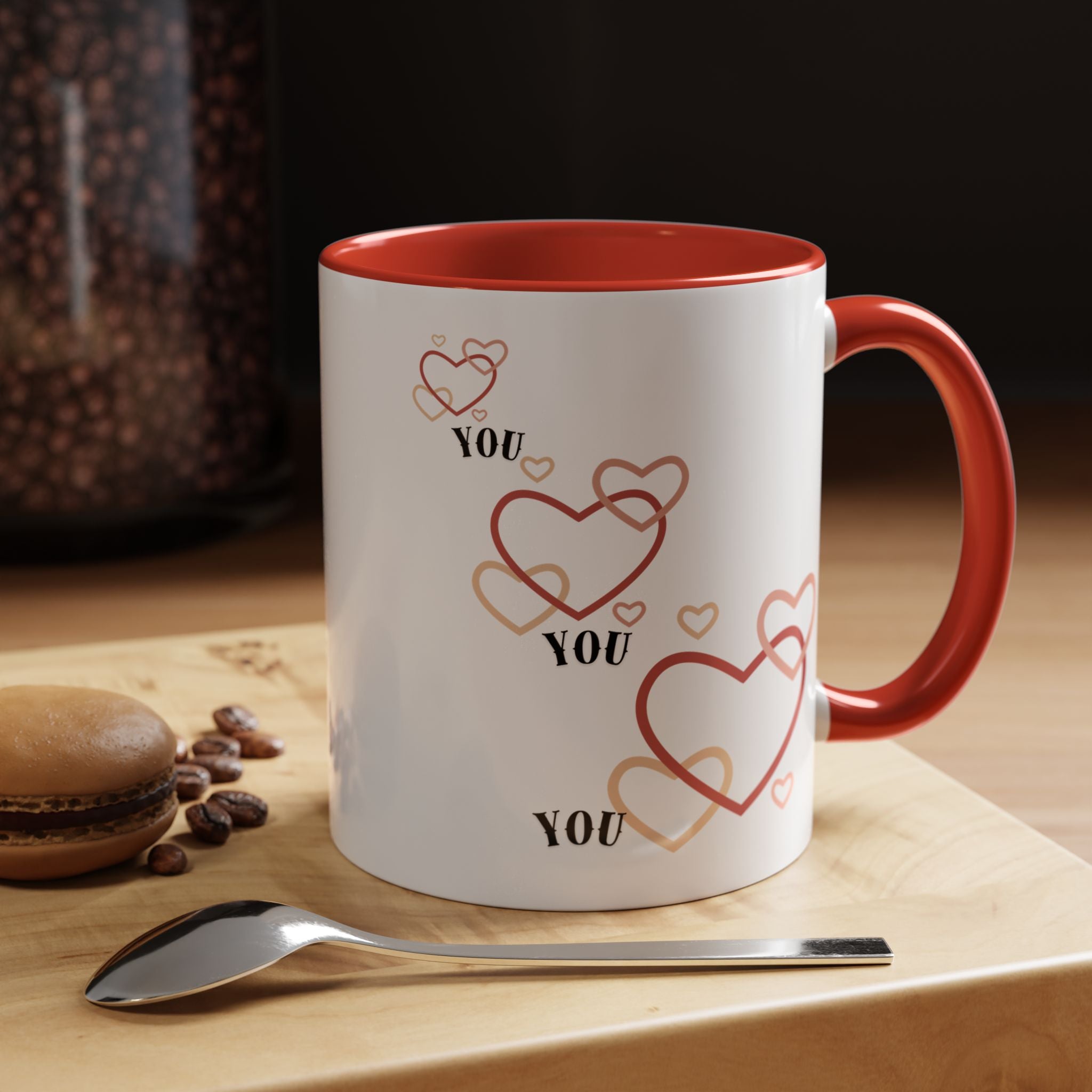 Love You Accent Coffee Mug, Valentine's Day Gift, Heart Mug, Cute Coffee Cup, Romantic Beverage Container