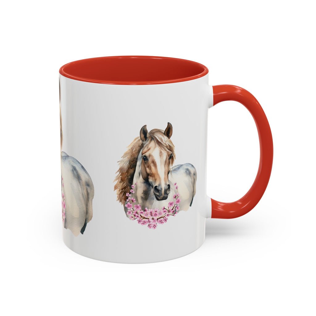 Horse Portrait Accent Coffee Mug — Floral Necklace Rustic Equestrian Gift (11/15oz)
