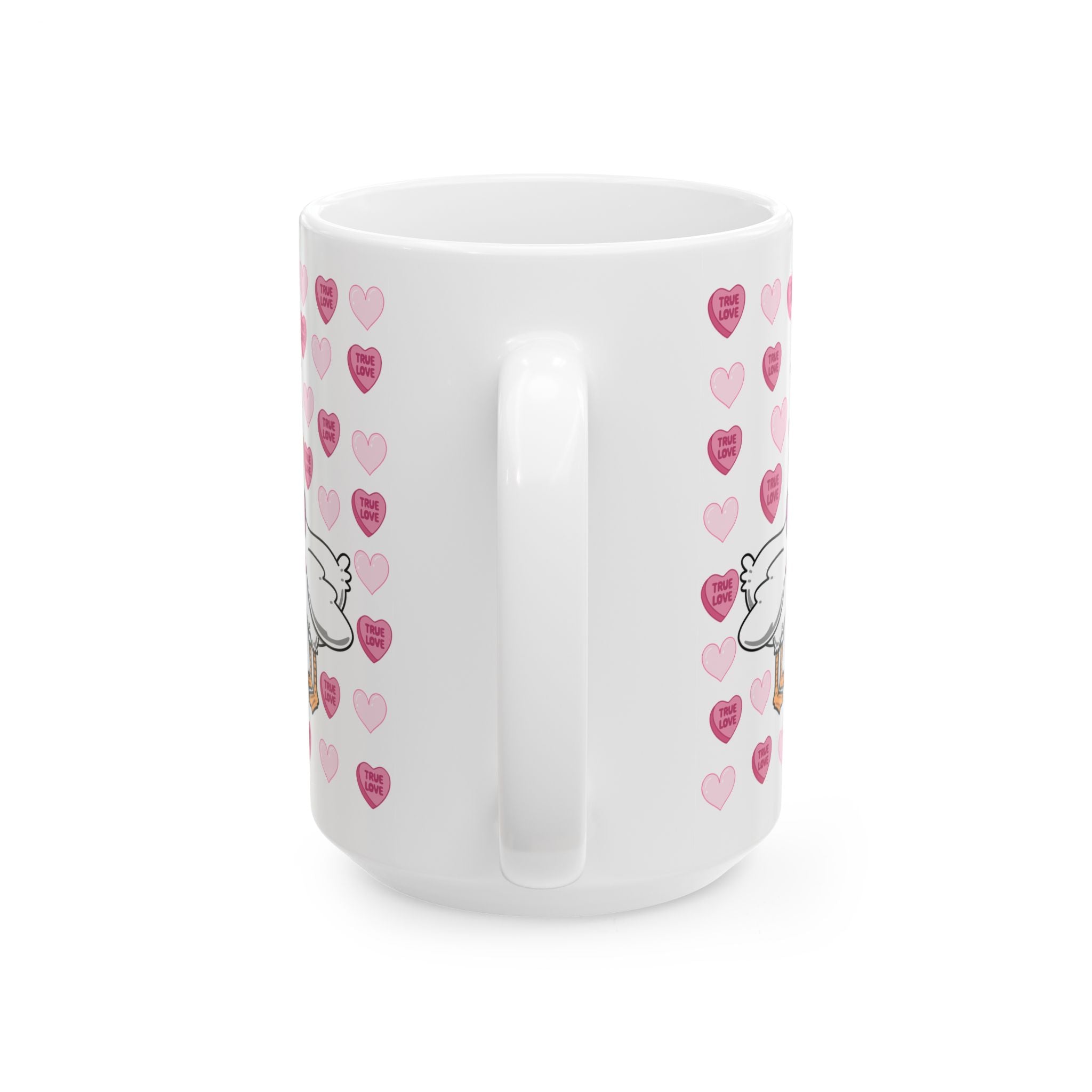 Valentine Stork Ceramic Mug – 'Tiny Feet' Heart Pattern (11oz/15oz)