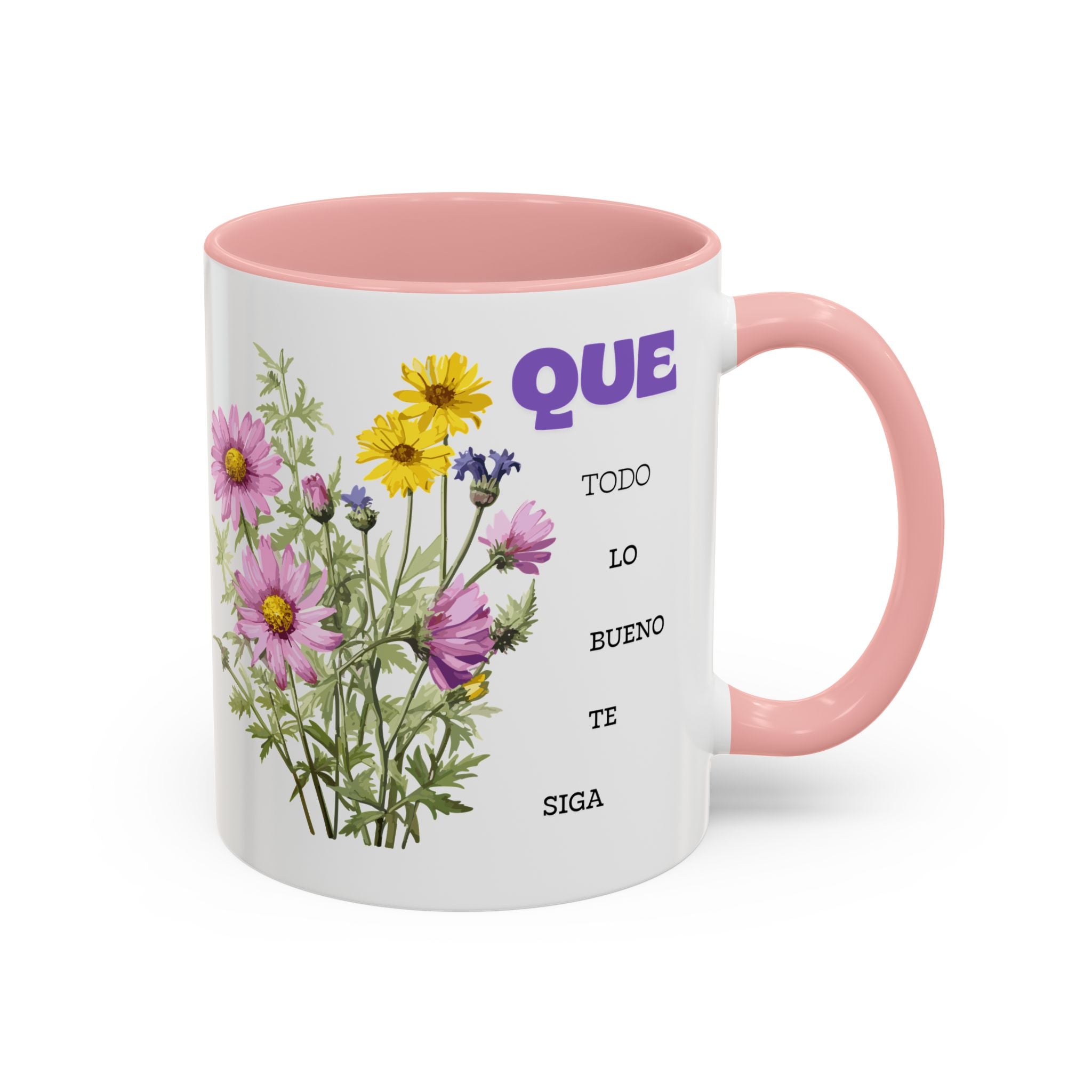 Inspirational Spanish Floral Coffee Mug — "Que todo lo bueno te siga" Accent Mug (11/15oz)