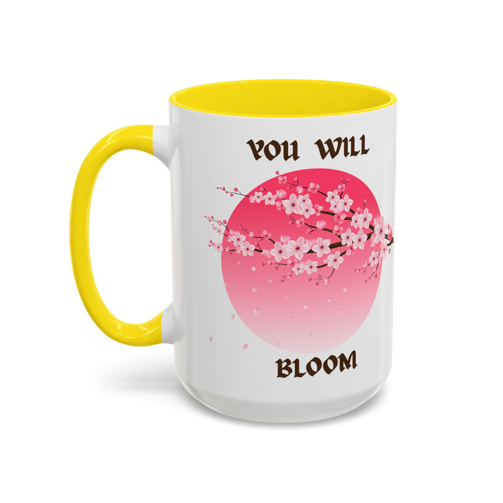 You Will Bloom Accent Coffee Mug — Cherry Blossom Inspirational 11/15oz