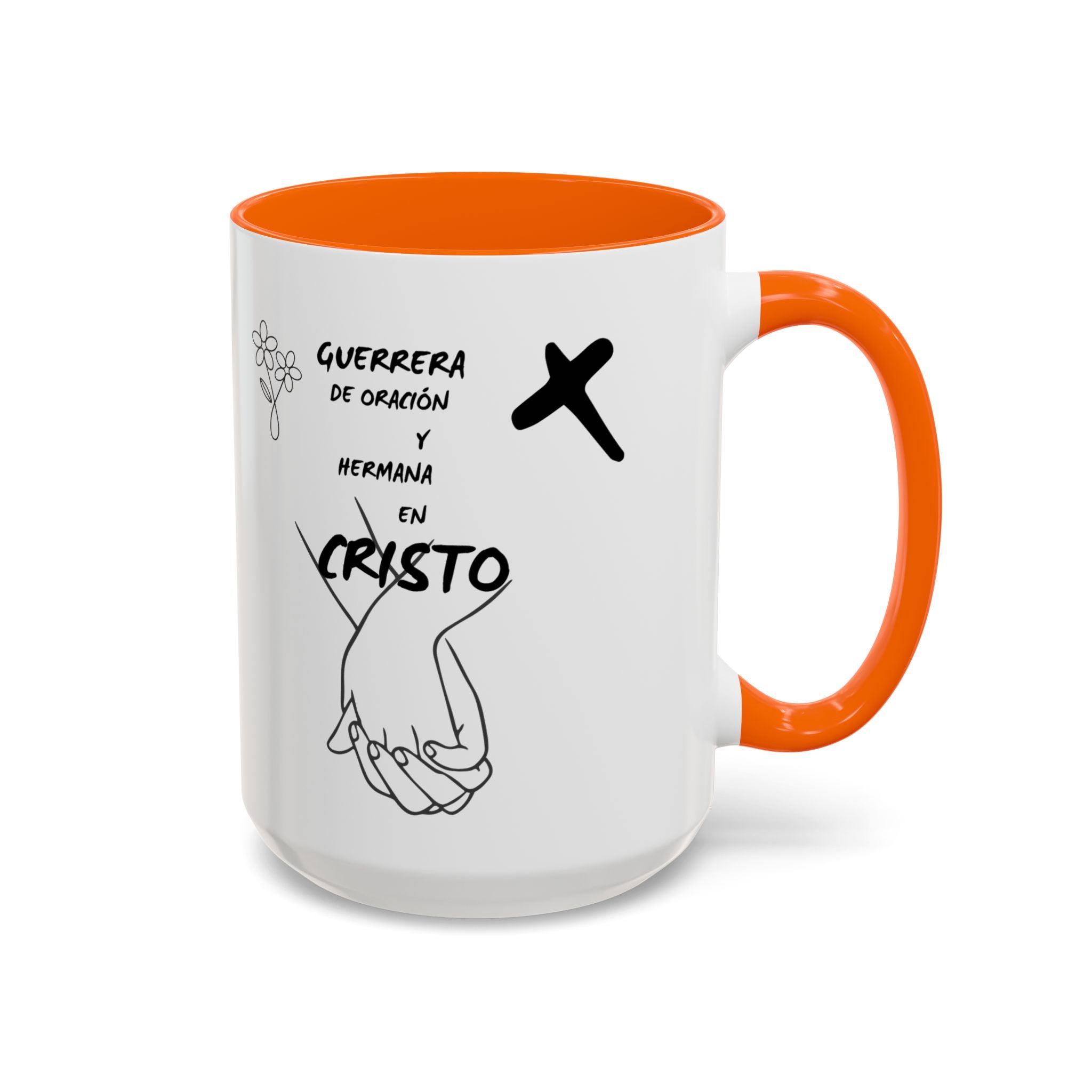 Christian Prayer Warrior Mug — "Guerrera de Oración y Hermana en Cristo" Accent Coffee Cup (11/15oz)