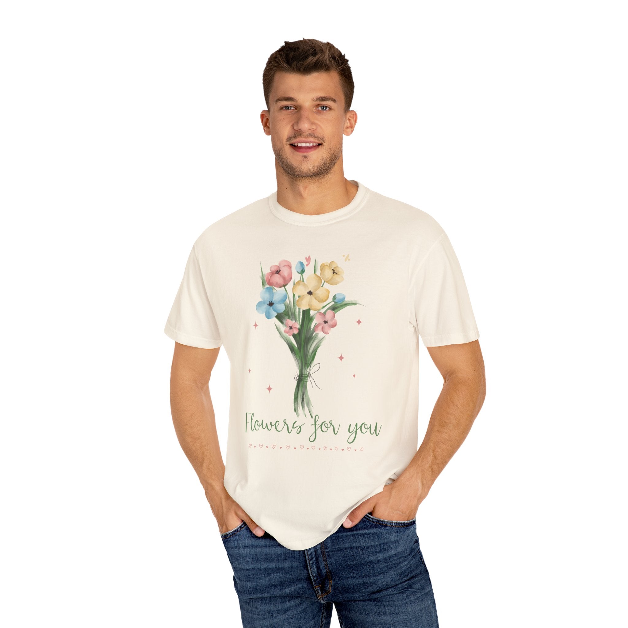 Flower Bouquet Unisex Garment-Dyed T-shirt, Spring Gift, Casual Wear, Floral Tee, Mother's Day Top, Gardening Shirt