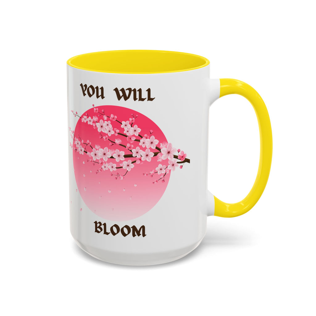 You Will Bloom Accent Coffee Mug — Cherry Blossom Inspirational 11/15oz