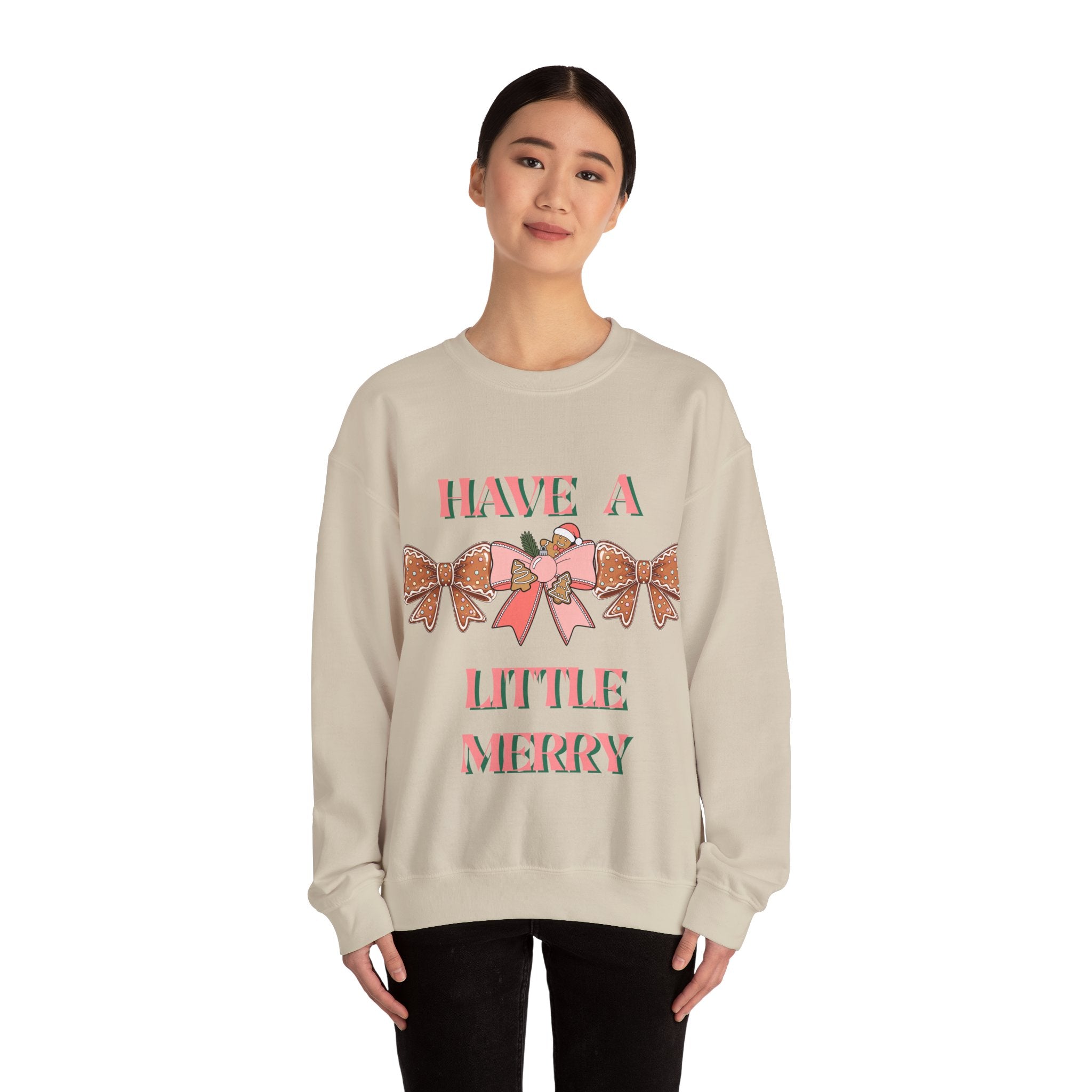 Have a Little Merry Crewneck Sweatshirt — Pink Holiday Bow Christmas Sweater