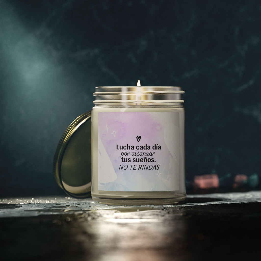 Motivational Spanish Scented Candle — Coconut Apricot (4oz/9oz) — "Lucha cada día... NO TE RINDAS"