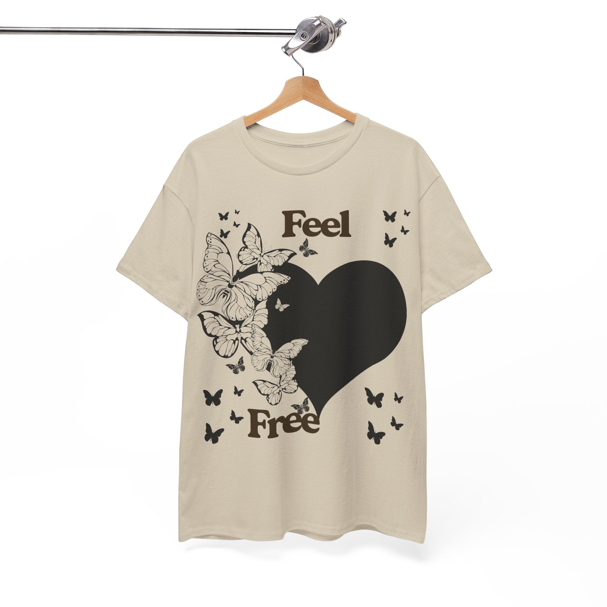 Butterfly Heart Unisex Heavy Cotton Tee, Feel Free Shirt, Nature Lover Gift, Casual Wear, Spring Fashion, Butterfly Design Tee