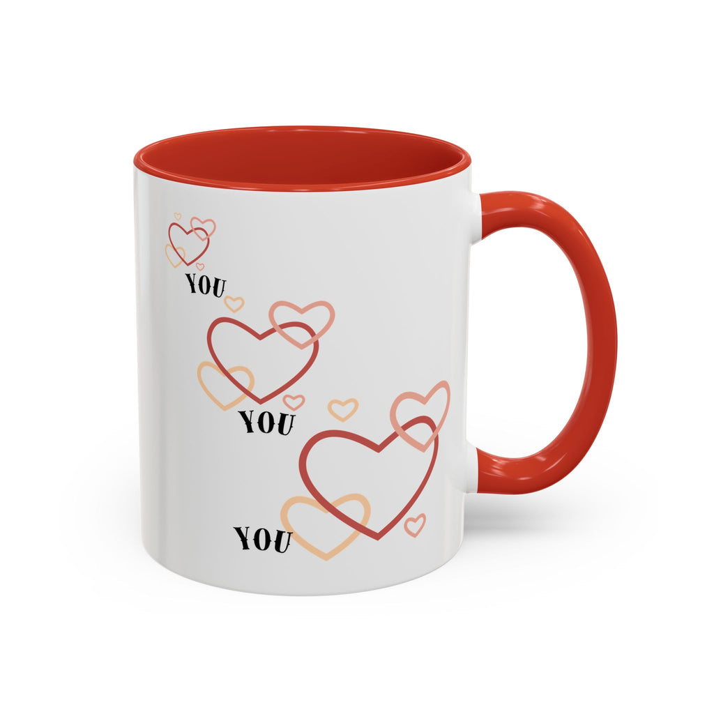 Love You Accent Coffee Mug, Valentine's Day Gift, Heart Mug, Cute Coffee Cup, Romantic Beverage Container