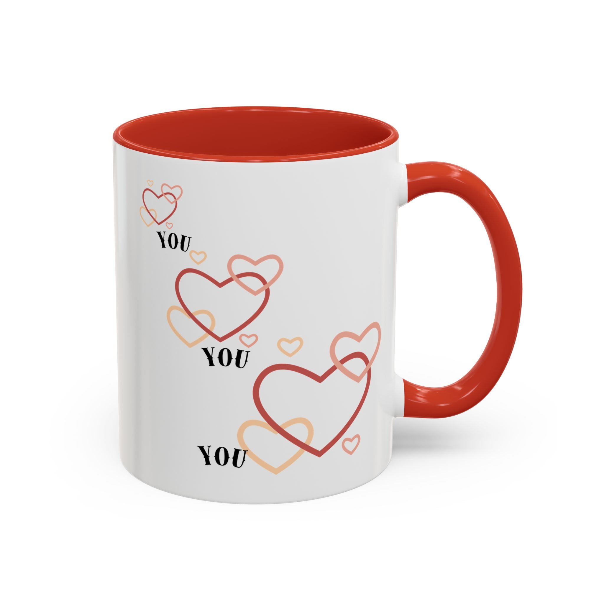 Love You Accent Coffee Mug, Valentine's Day Gift, Heart Mug, Cute Coffee Cup, Romantic Beverage Container