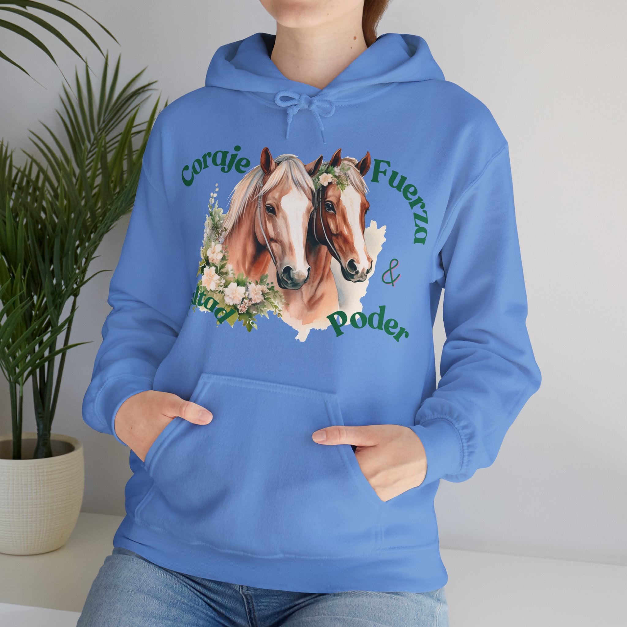 Equine Spirit Hooded Sweatshirt - Courage, Strength, Love, Gift for Horse Lovers, Cozy Wear, Equestrian Apparel, Motivational Sweatshirt