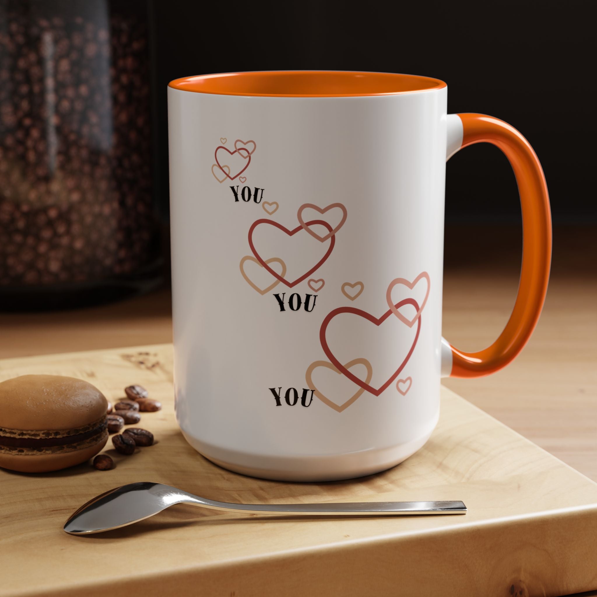 Love You Accent Coffee Mug, Valentine's Day Gift, Heart Mug, Cute Coffee Cup, Romantic Beverage Container