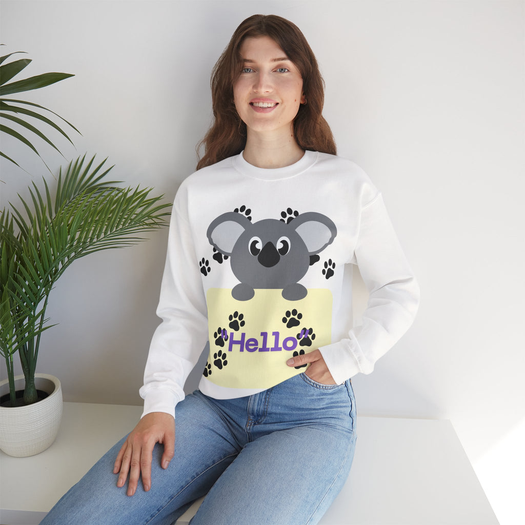Cute Koala Hello Sweatshirt, Unisex Cozy Crewneck, Pet Lover Gift, Animal Lover Apparel, Fun Casual Wear, Cute Graphic Sweater