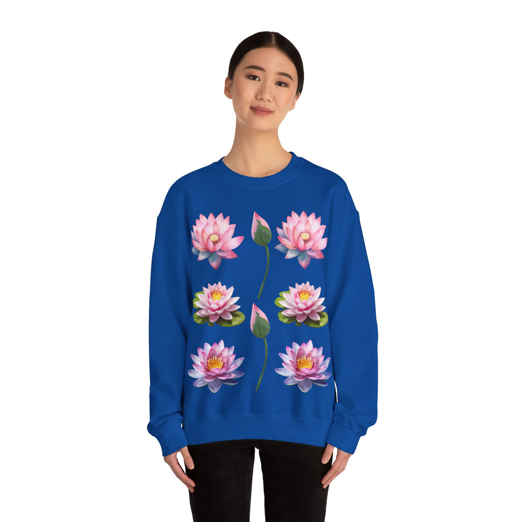 Lotus Flower Crewneck Sweatshirt — Pink Water Lily Botanical Sweatshirt