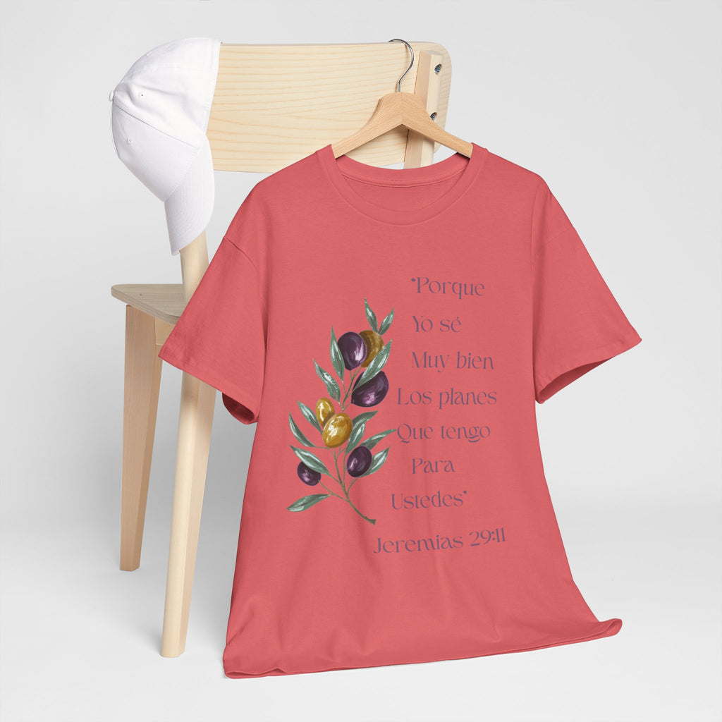 Olive Branch Scripture Tee — Jeremías 29:11 Spanish Floral Bible Verse T-Shirt