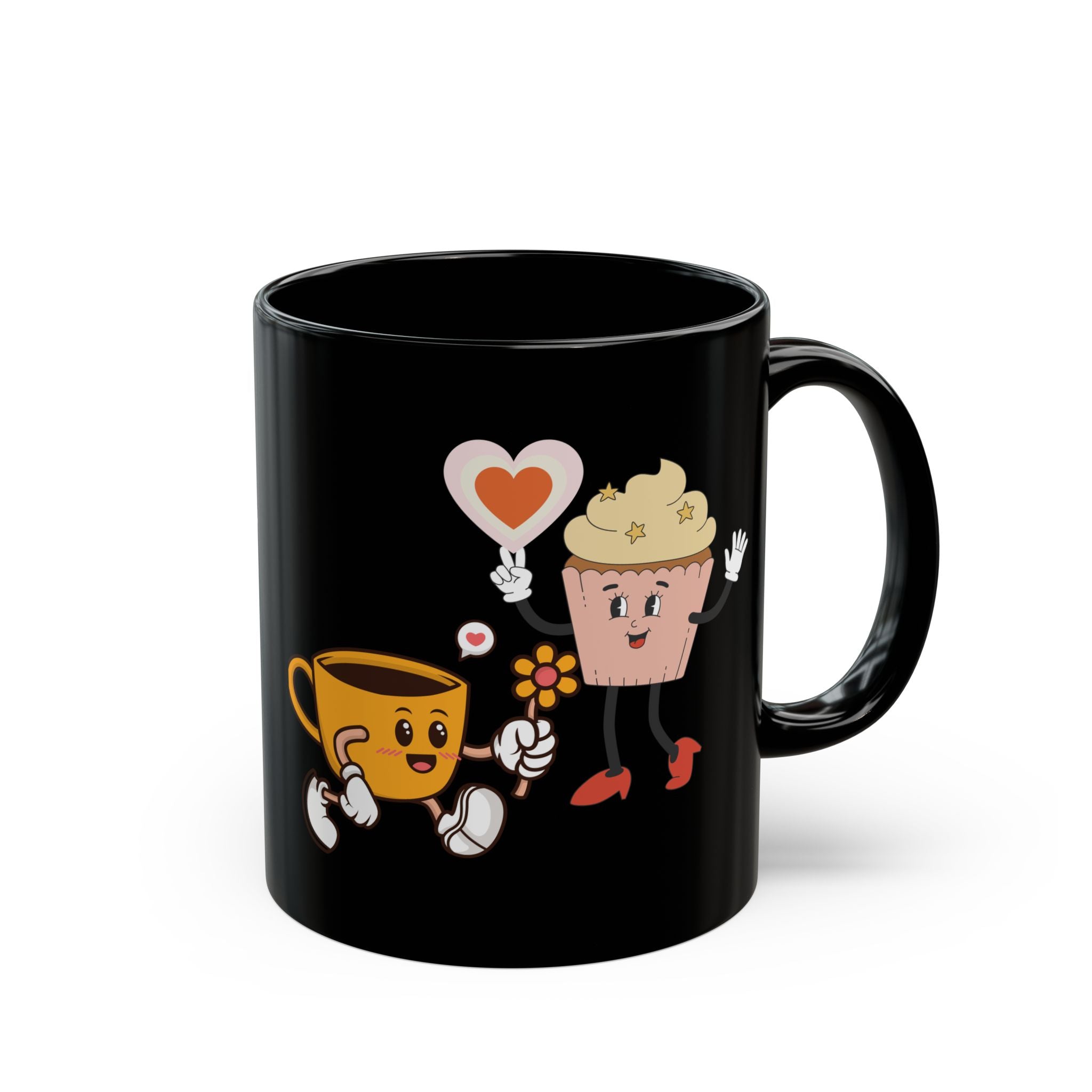 Cute Cup & Cupcake Love Mug — Whimsical Retro Coffee Gift (Black, 11oz/15oz)