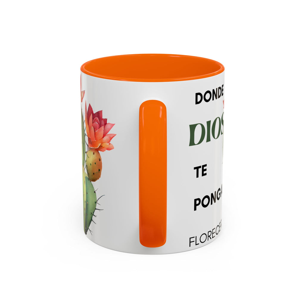 Cactus Floral Accent Coffee Mug – ‘Donde Dios Te Ponga Florecerás’ Spanish Inspirational Mug